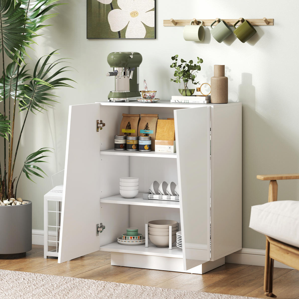 SIDEBOARD DE-11192 2 Türen mit verstellbarem Boden Weiß Hochglanz - Weiß, Holzwerkstoff (70/88/40cm) - ComfortXL