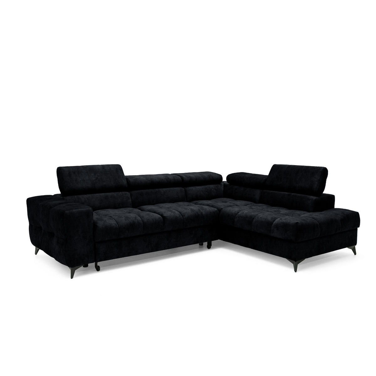 ECKSOFA PUDDING L Rechts mit Schlaffunktion 128x197 Velours Schwarz - Schwarz, Holz/Textil (204/270cm) - Muffo
