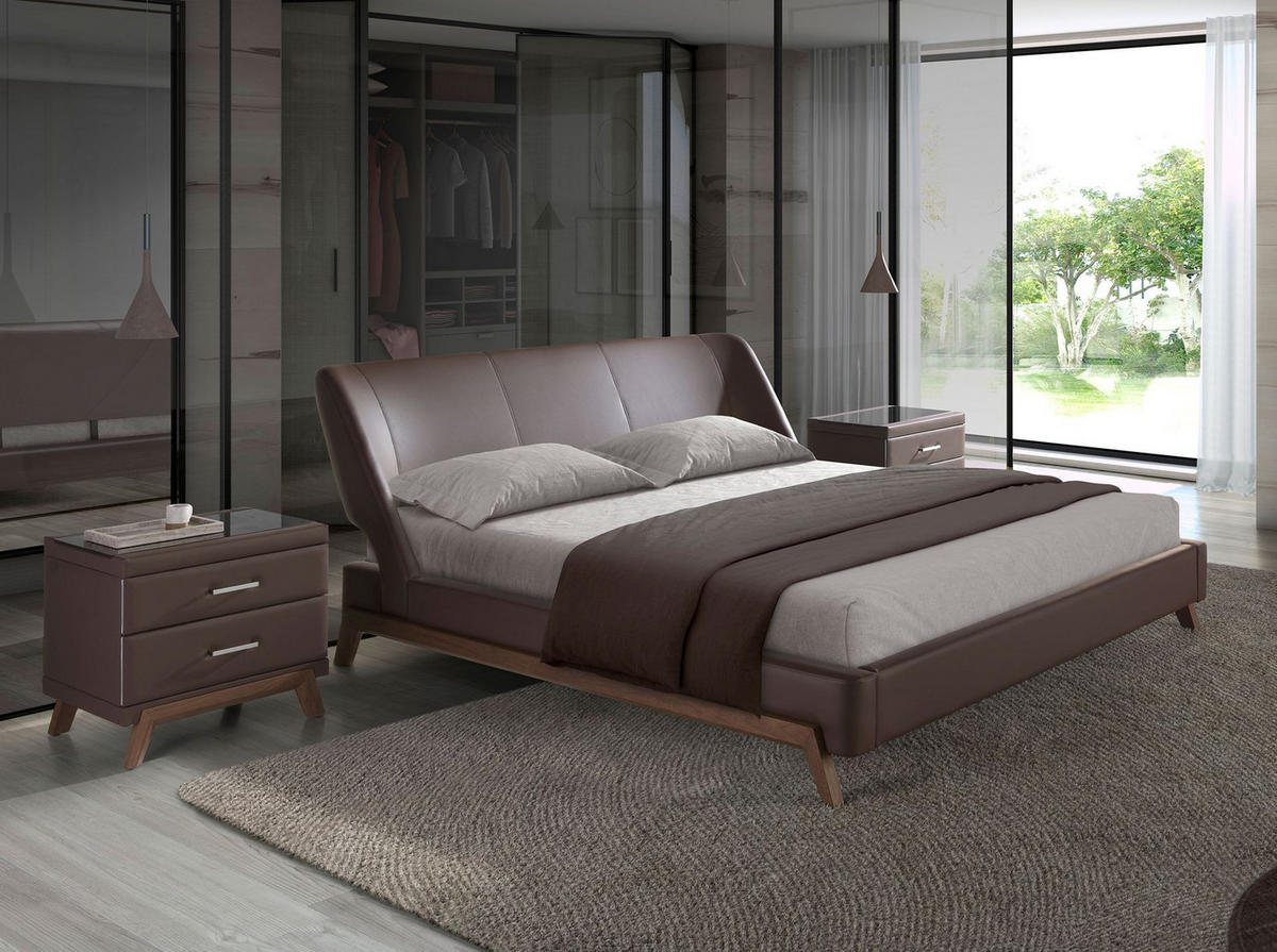 BETT Kunstlederbett schokoladenbraun 205/237/95 cm - Walnussfarben/Braun, Leder (180/200cm) - ANGEL CERDA