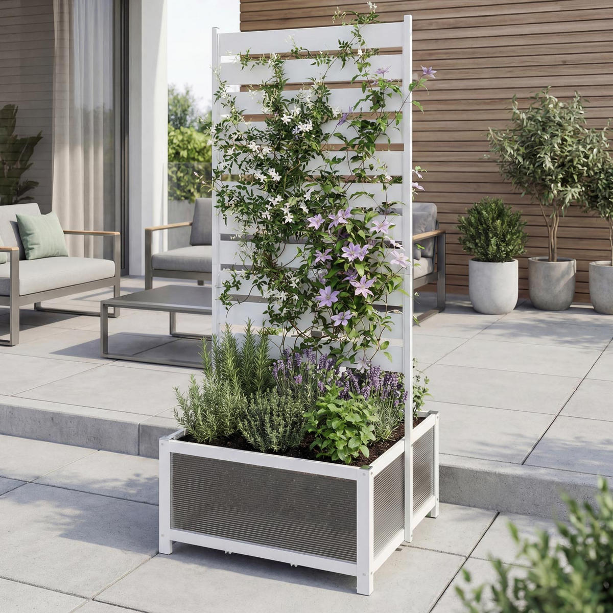 BLOMRABATT MED KLÄTTRINGSGALLER Vitt - Vit, Metall (60/158/75cm) - MCW
