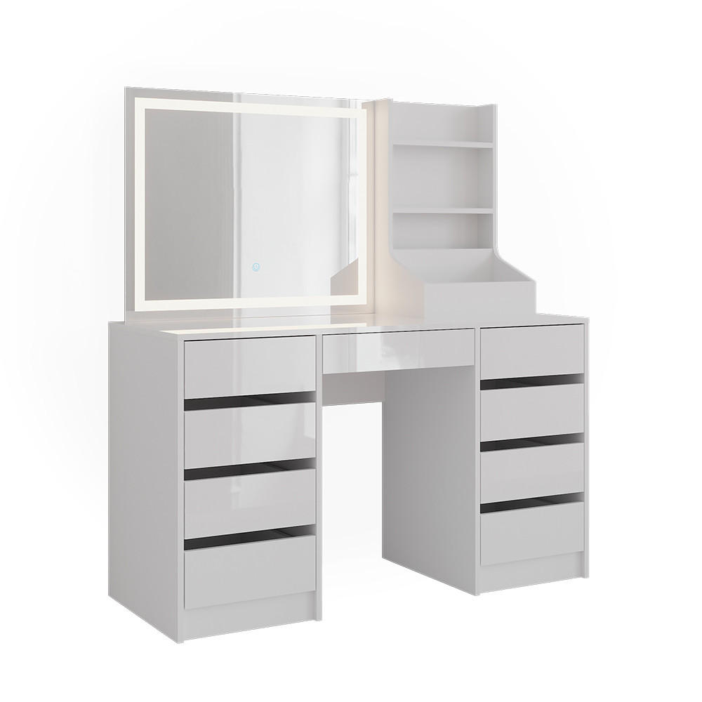 SCHMINKTISCH Sherry Weiß/Weiß Hochglanz 128.2 cm 3 Teile - Weiß Hochglanz, Holzwerkstoff (128.2/76/50.1cm) - Vicco