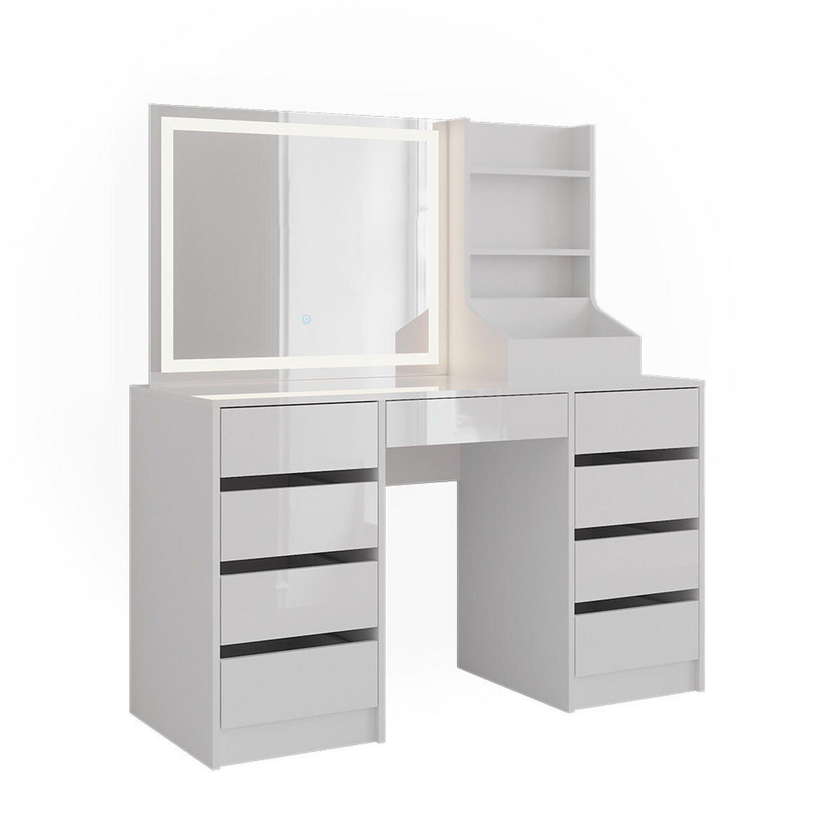 SCHMINKTISCH Sherry Weiß/Weiß Hochglanz 128.2 cm 3 Teile - Weiß Hochglanz, Holzwerkstoff (128.2/76/50.1cm) - Vicco