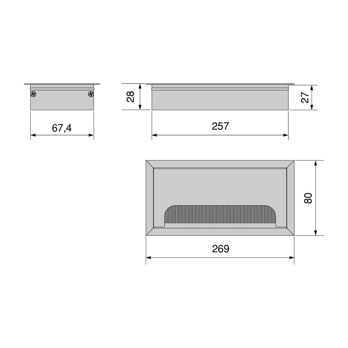 KABELDURCHFÜHRUNGSTÜLLEN Quadrum, rechteckig, 269x80mm, versenkt, Aluminium, Weiß metallisiert - Weiß, Metall (17.5/17/7cm) - EMUCA