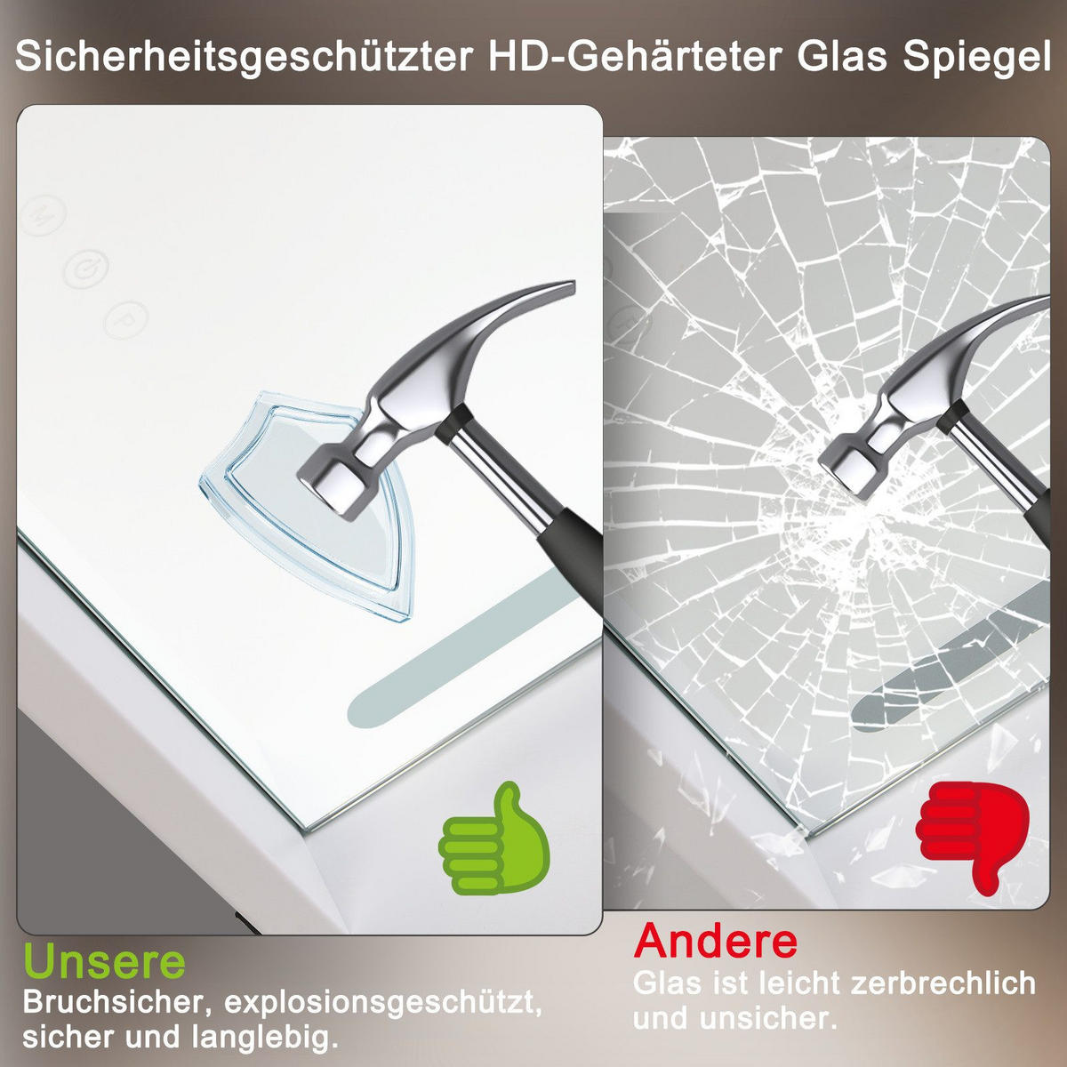 SCHMINKSPIEGEL Francis 50/12/40 cm - Weiß, Glas (12/40/50cm) - Nettlife