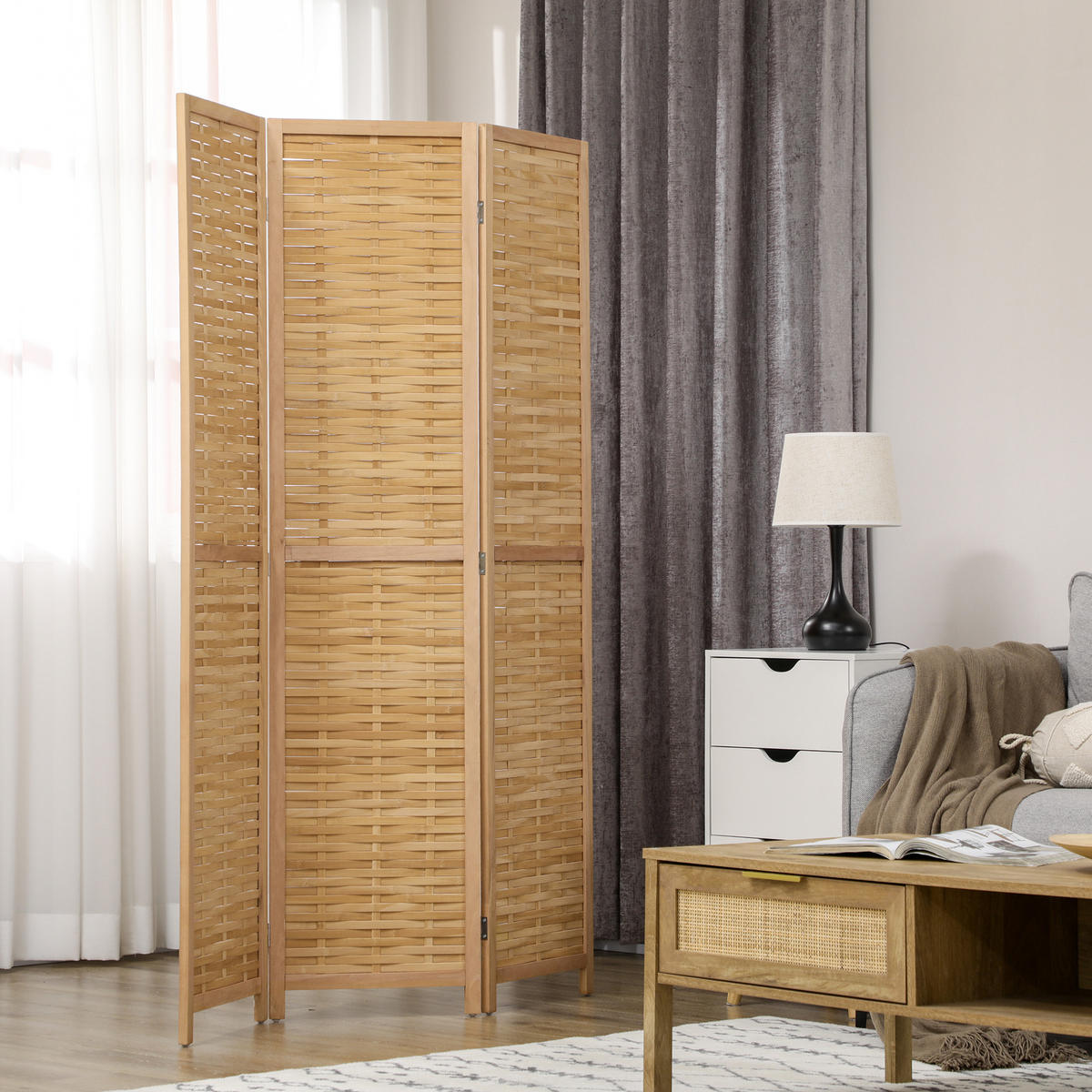 PARAVENT, Bambus, Naturholz - Naturfarben, Naturmaterialien (1.8/170/120cm) - HOMCOM