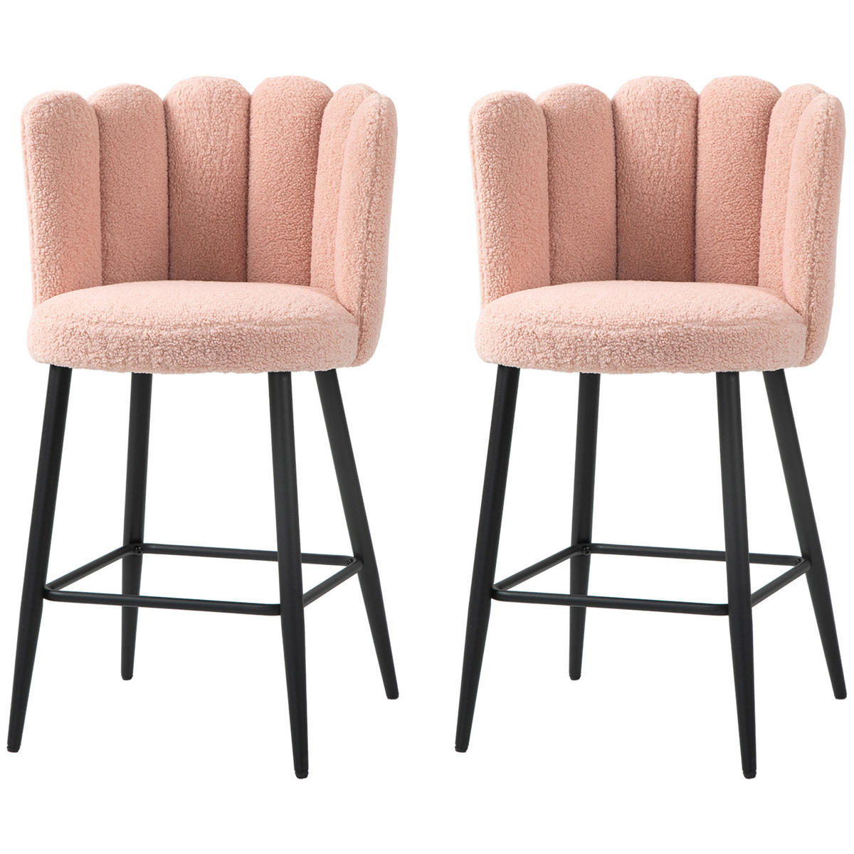 BARHOCKER 2er-Set DE-14780 gepolstert mit Boucle-Bezug & Fußstütze Rosa - Pink, Metall (52/93/53cm) - ComfortXL