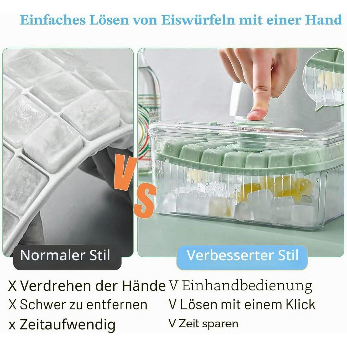 EISWÜRFELFORM mit Deckel und Eisschaufel für 56 Mini-Würfel - Multicolor, Kunststoff (19.1/10.4/19.1cm)