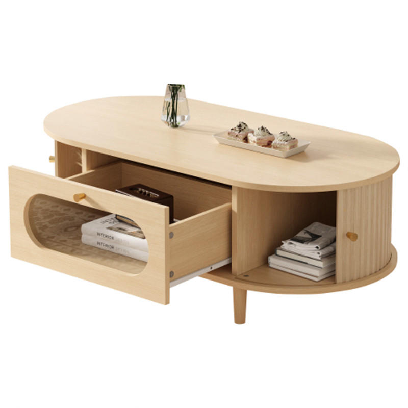 WOHNZIMMER-COUCHTISCH, 100 x 50 x 36 cm, Holzfarbe. Der Couchtisch verfügt über Schubladen und Rollladentüren und steht auf vier Beinen. - Braun, Holzwerkstoff (100/50/36cm) - Blomus