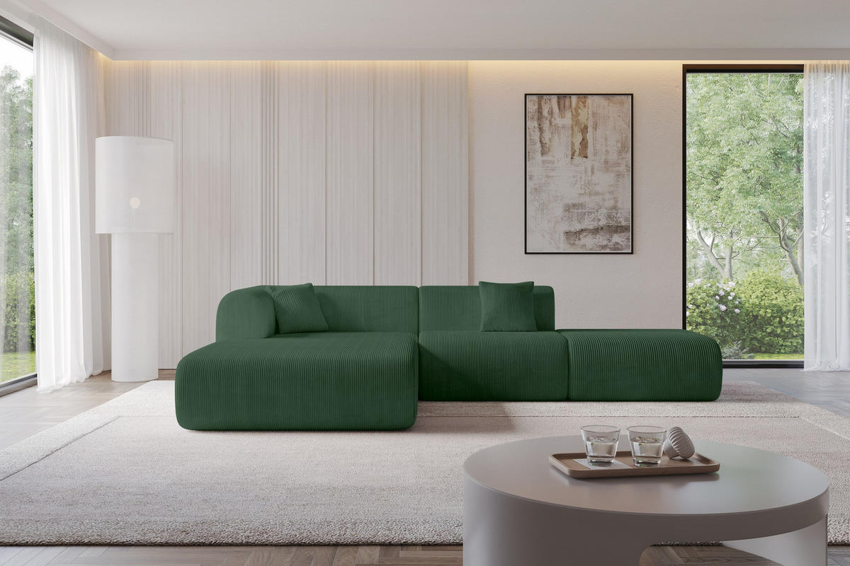 ECKSOFA Ottomane Links OVLY-L 289x176x71 Grün Cord - Waldgrün/Schwarz, Holzwerkstoff/Kunststoff (176/289cm) - ALTDECOR