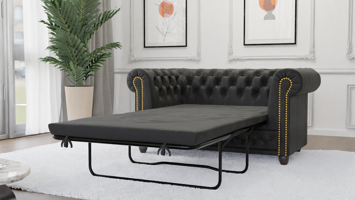 CHESTERFIELD-SOFA 2-sitzer mit Schlaffunktion Flux Anthrazit Microfaser Vintageoptik - Anthrazit/Braun, Holz/Textil (148/72/86cm) - S-Style Möbel