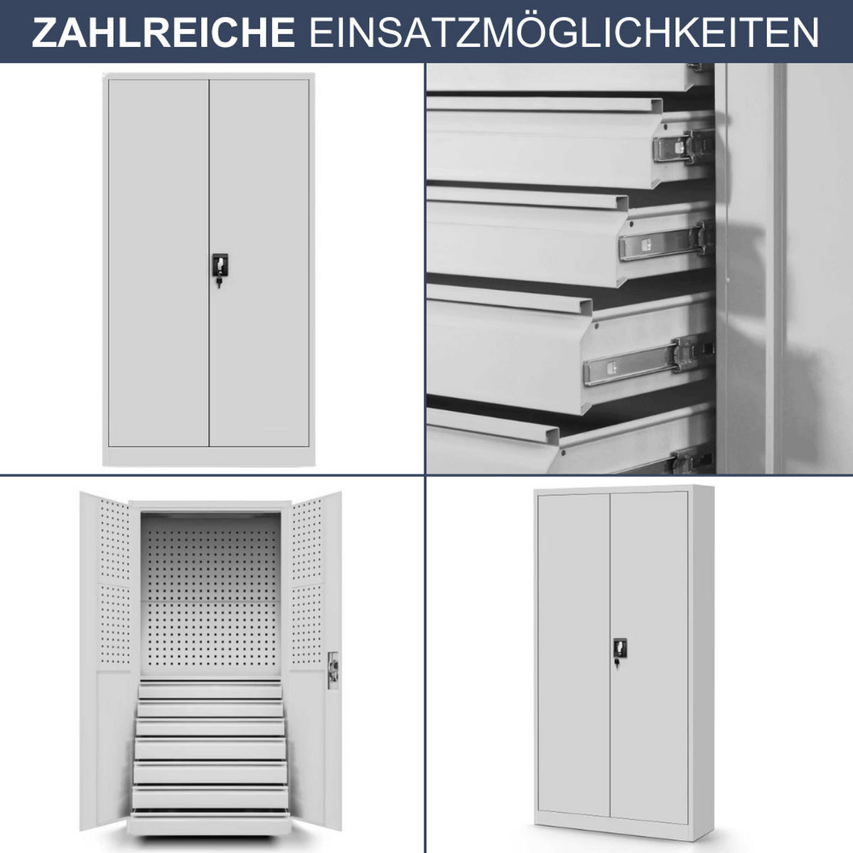 WERKZEUGSCHRANK mit Schubladen TOM 185x92x50cm Grau - Grau, Metall (92/185/50cm) - DELUKE