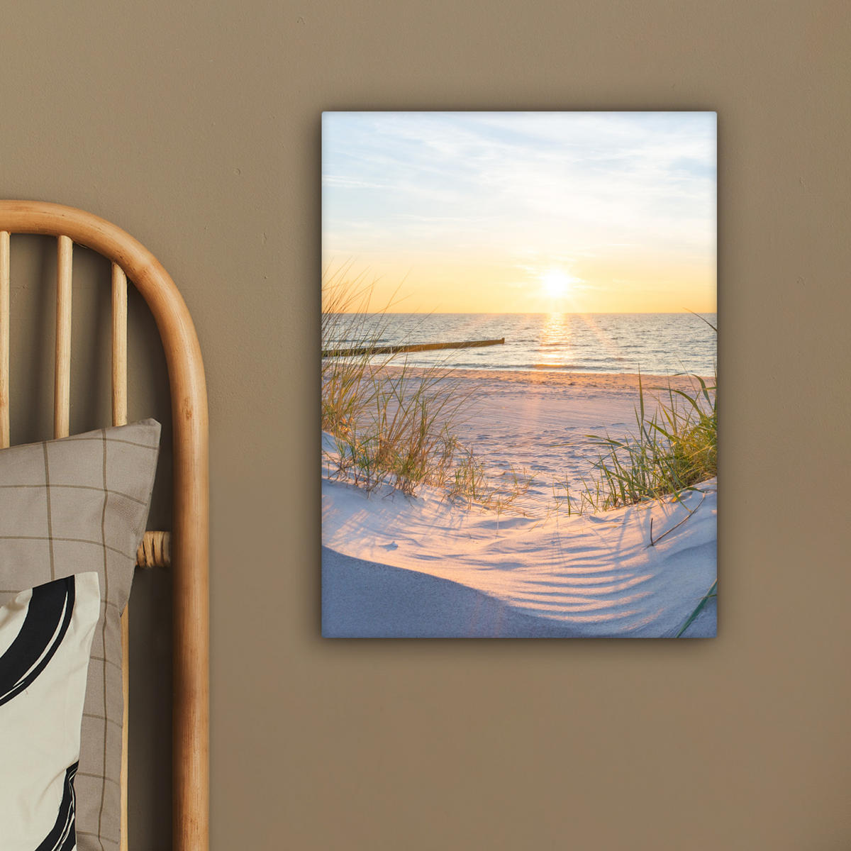 LEINWANDBILD Strand - Sonne - Düne - Gras - Sand - Horizont 30x40 cm - Hellblau, Textil (30/40cm) - MuchoWow