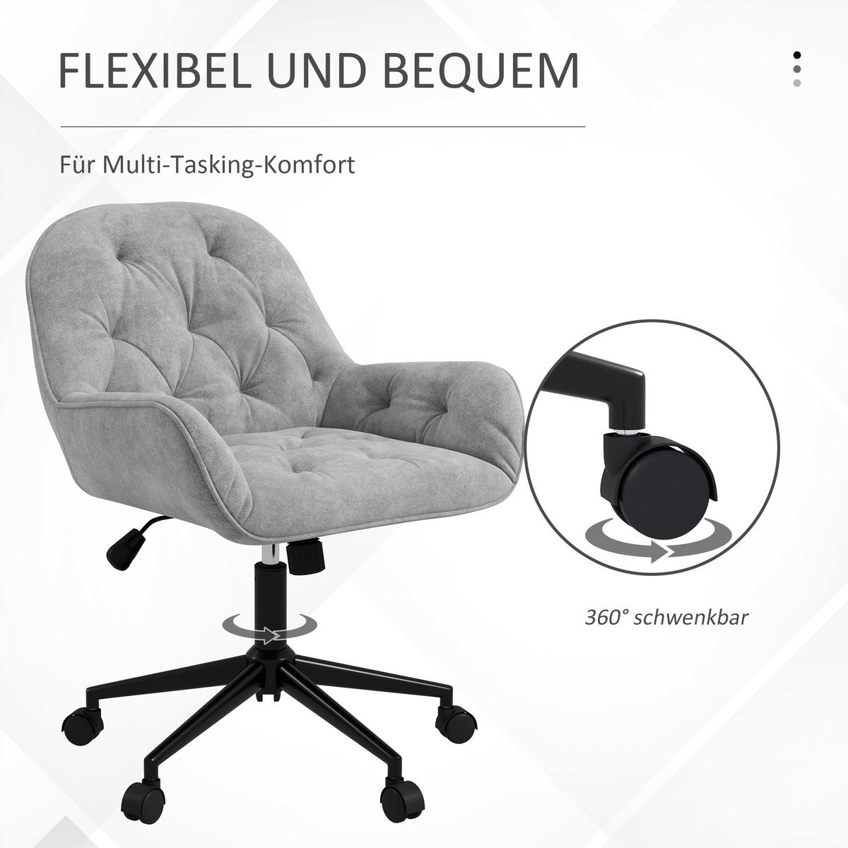 BÜROSTUHL Schreibtischstuhl mit Wippfunktion höhenverstellbar Computerstuhl - Hellgrau, Metall (61/91/60cm) - Vinsetto