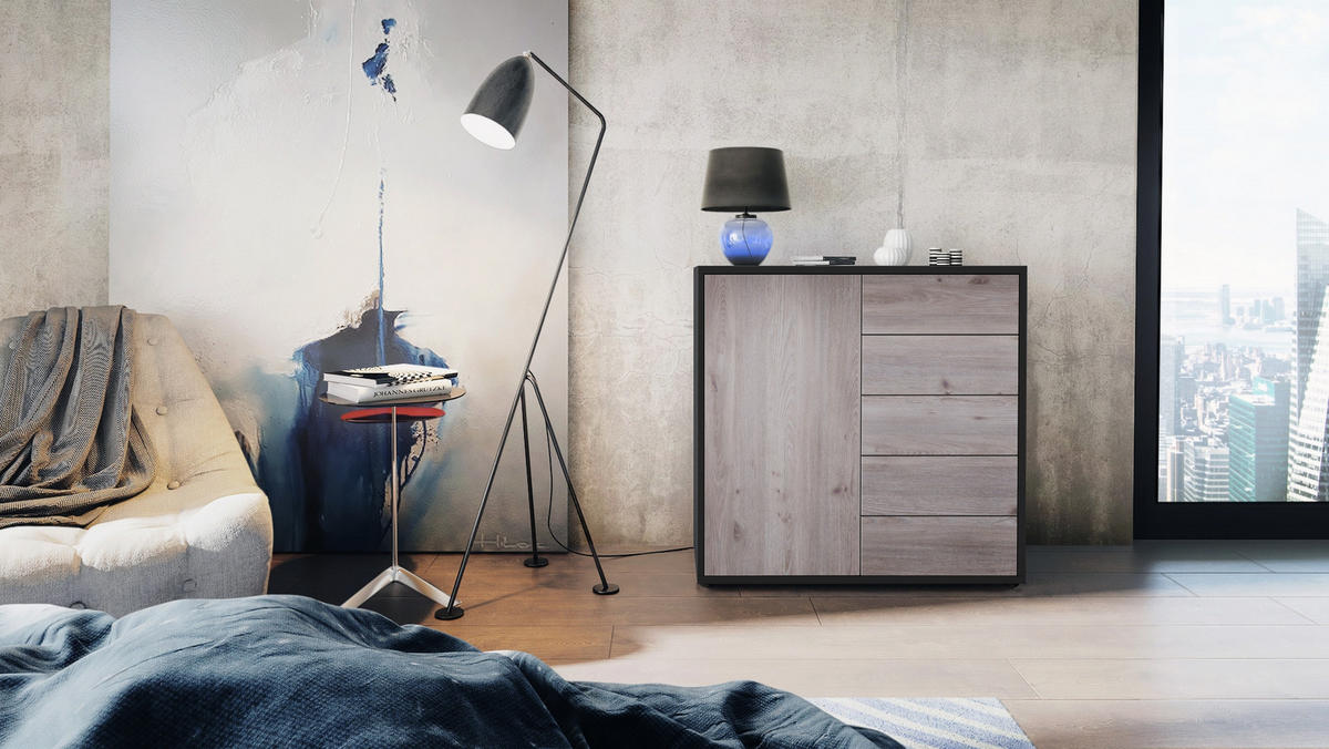 KOMMODE Ben Front in Eiche Nordic - Silbereichenfarben, Holzwerkstoff (79/74/36cm) - Vladon