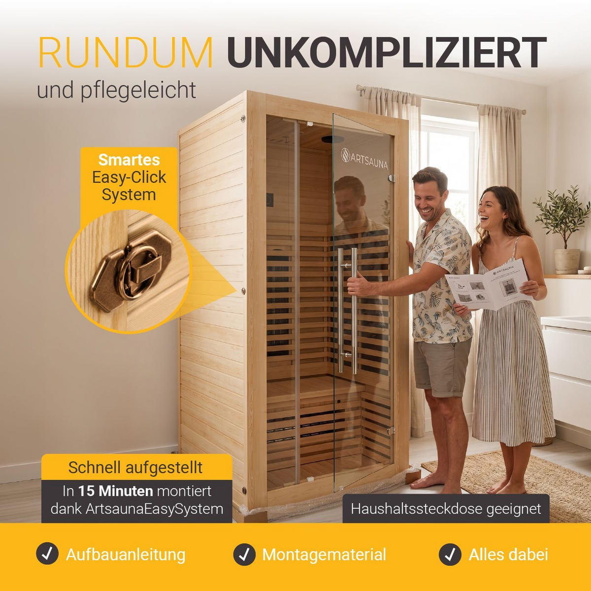 INFRAROTKABINE Trondheim90 natur mit Dual-Technologie & Hemlockholz - Naturfarben, Holz (90/190/90cm) - Artsauna