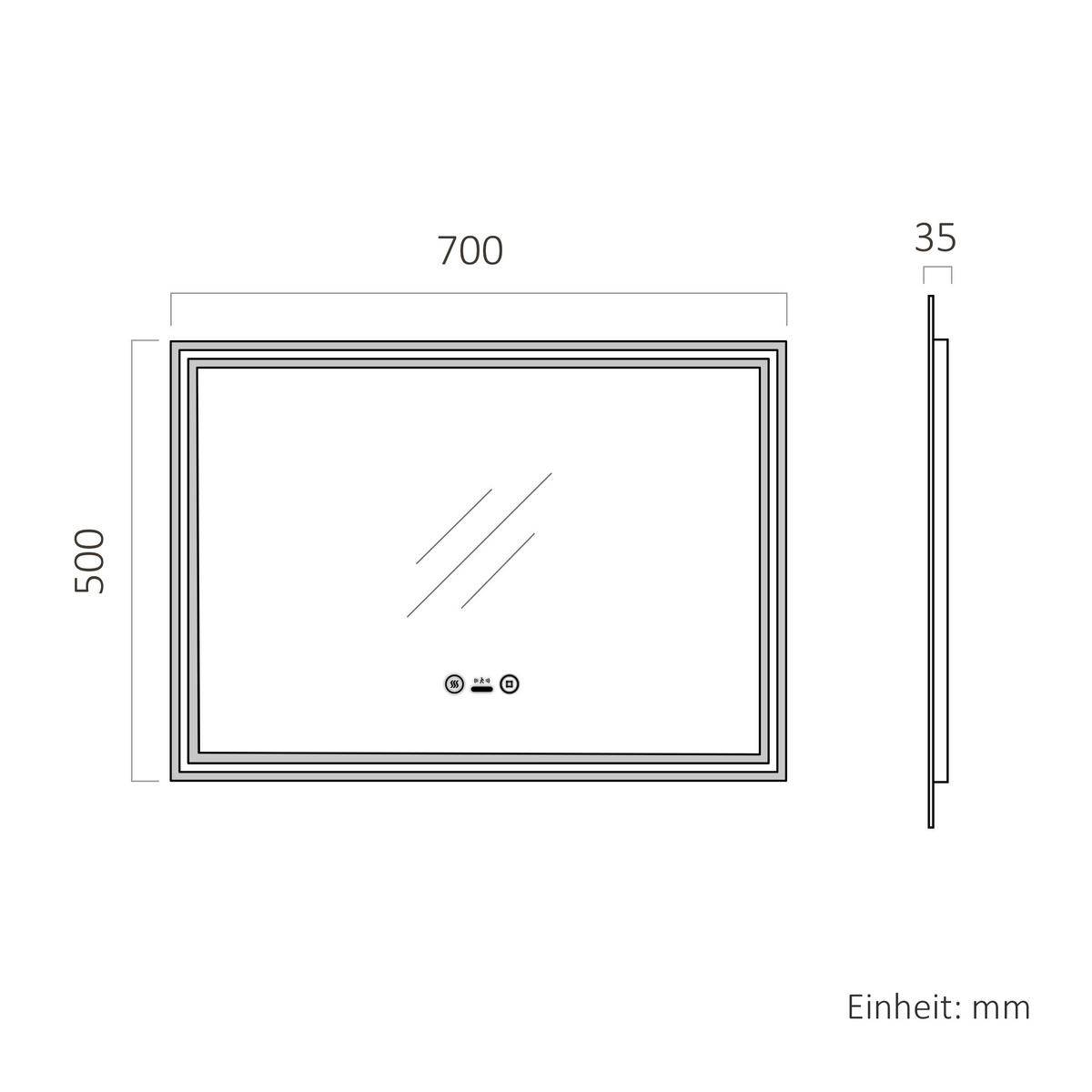 BADSPIEGEL mit Beleuchtung mit Bewegungssensor, 70/50/3,5 cm - Transparent, Glas (70/50/3.5cm) - EMKE