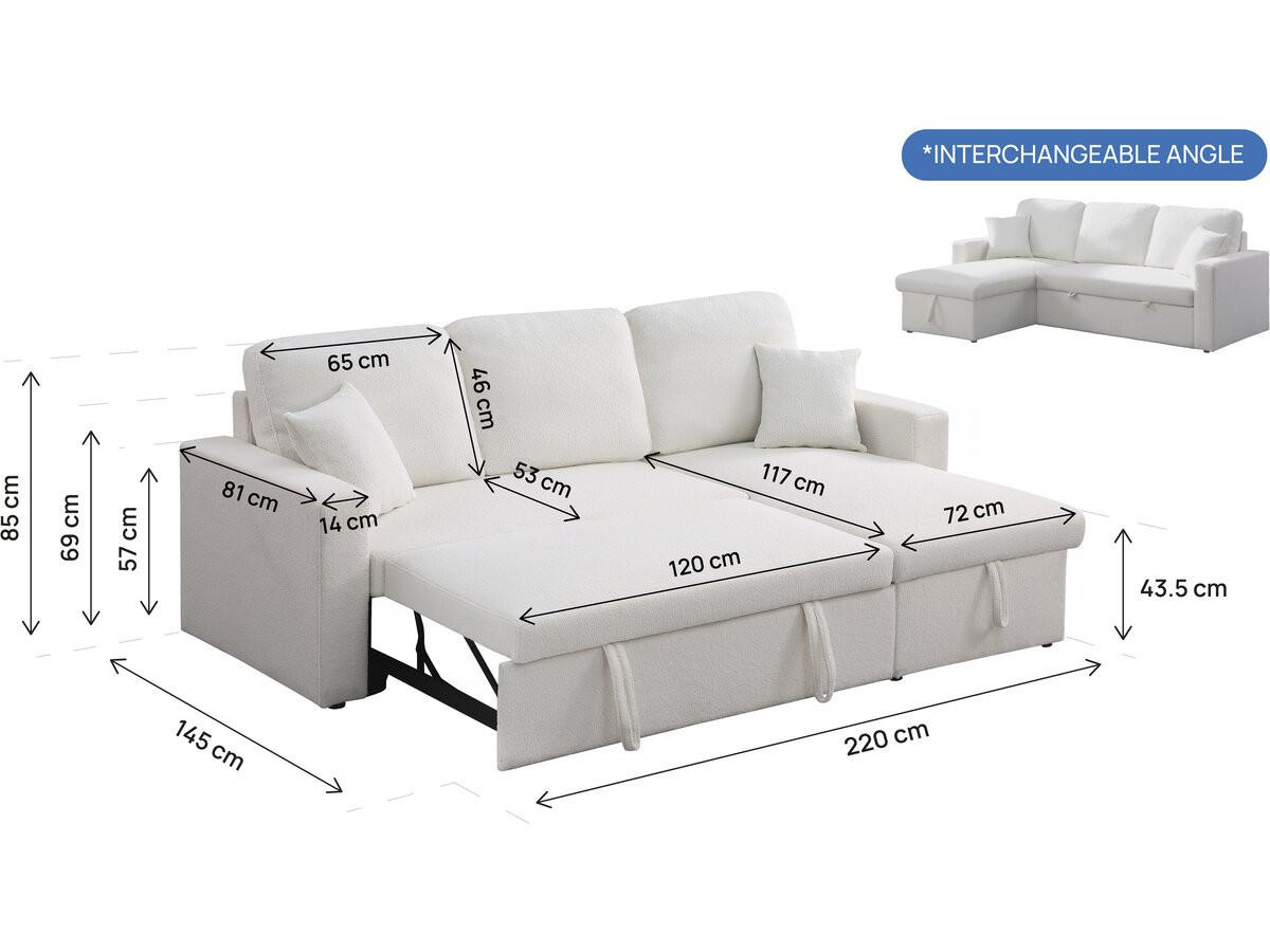 ECKSOFA alain weiss - Weiß, Textil (145/221cm) - Habitat Garten