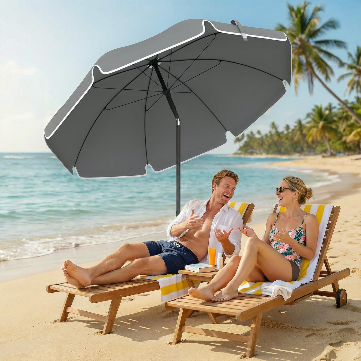 SONNENSCHIRM DE-11601 neigbar & höhenverstellbar mit Sandanker Dunkelgrau - Dunkelgrau, Metall (150/150cm) - ComfortXL