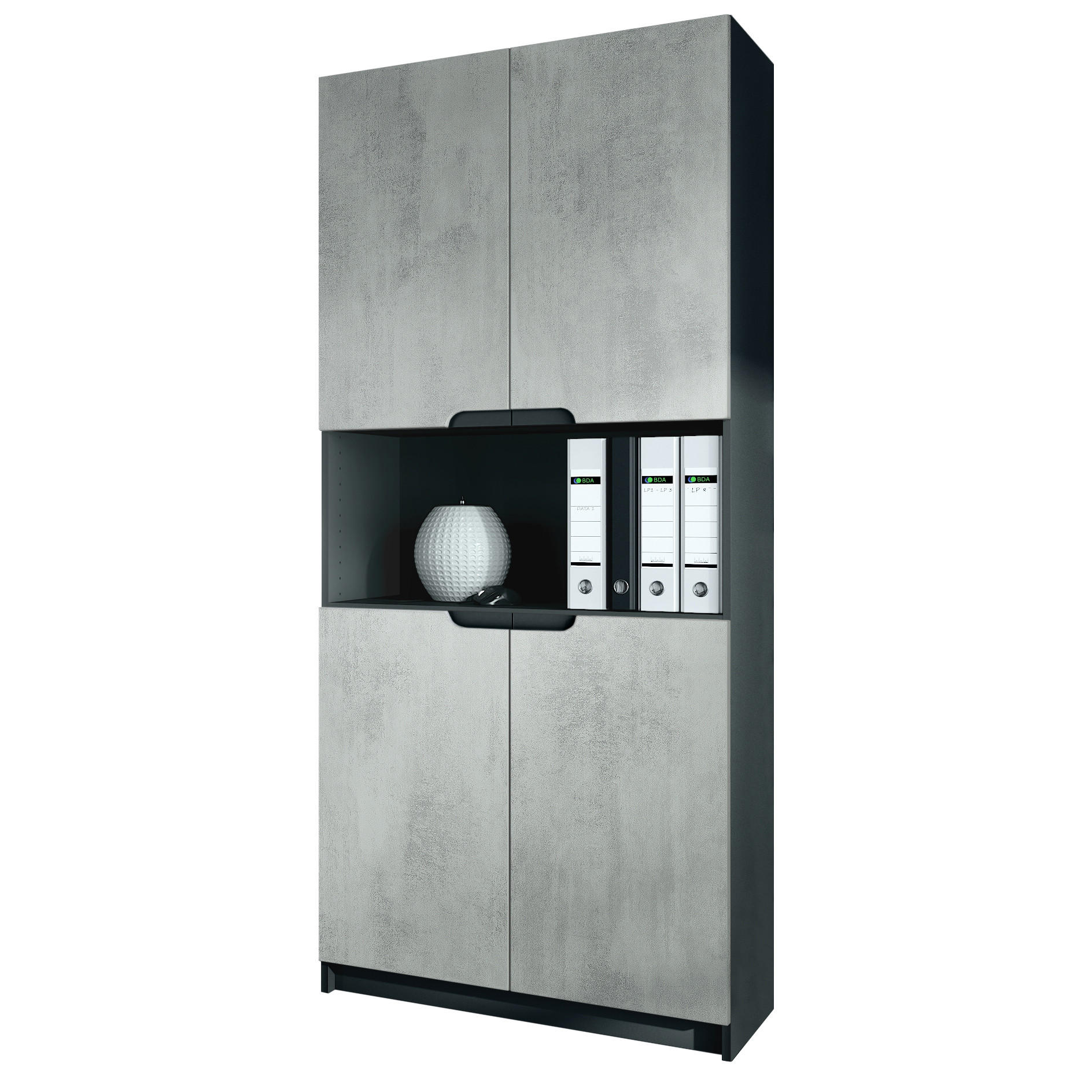 BÜROSCHRANK Logan Fronten in Beton Oxid Optik - Hellgrau, Holzwerkstoff (82/184/37cm) - Vladon