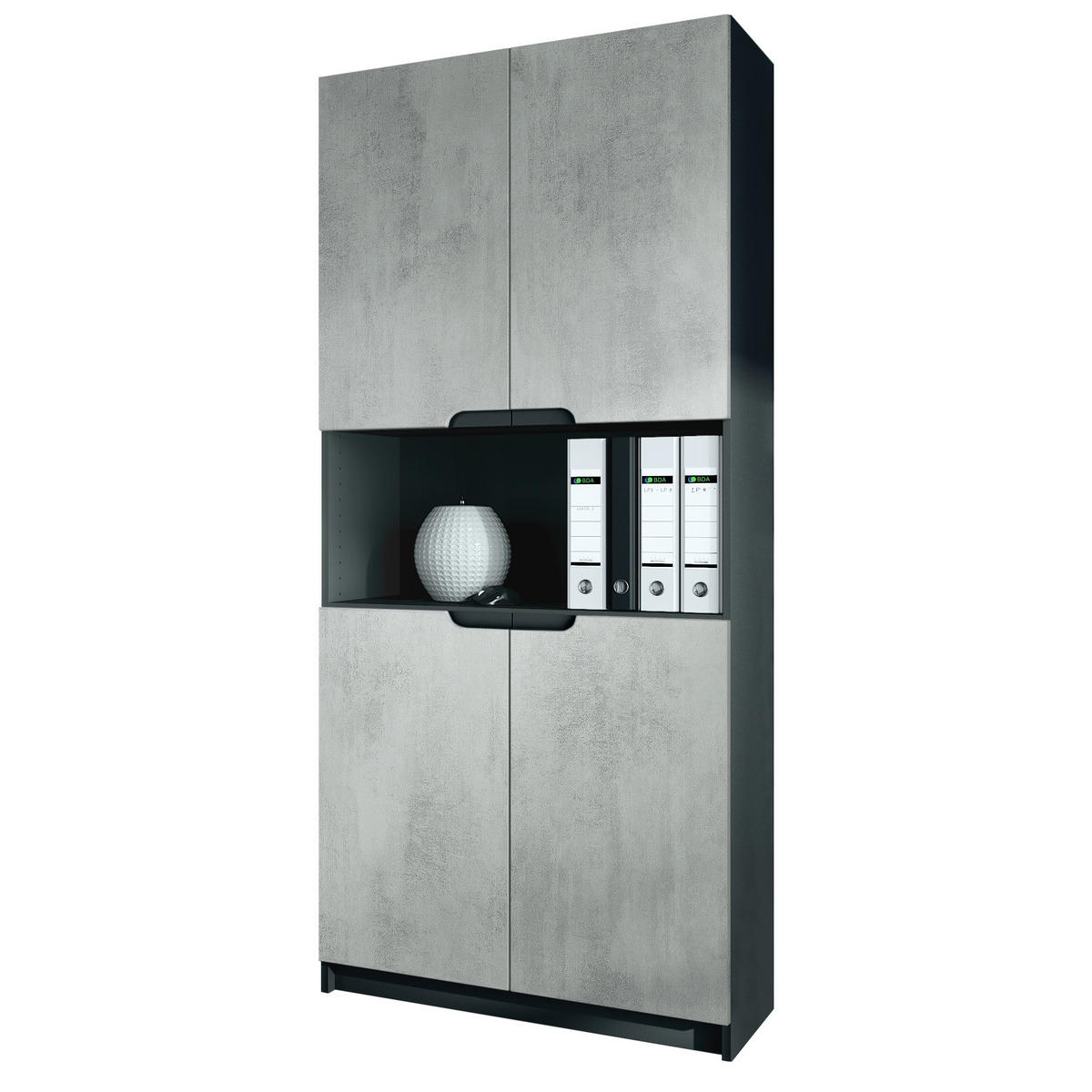 BÜROSCHRANK Logan Fronten in Beton Oxid Optik - Hellgrau, Holzwerkstoff (82/184/37cm) - Vladon