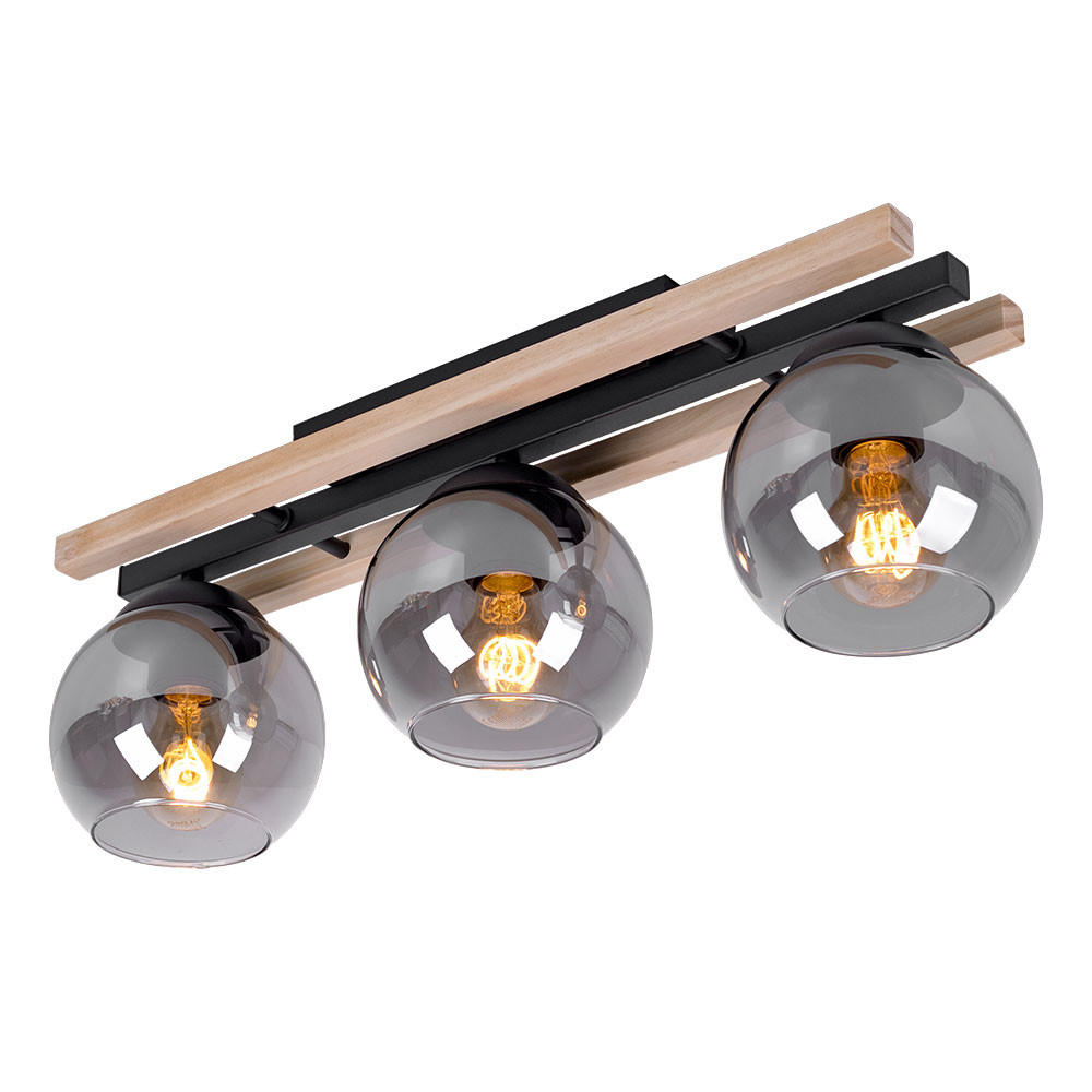 LED DECKENLEUCHTE Conni Braun Holz Glas Rauch - Braun, Glas (60/15/20.5cm) - Globo Lighting