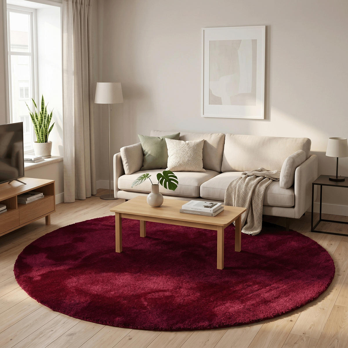 HOCHFLORTEPPICH LIVORNO RUND SUPER SOFT - Weinrot, Textil (100/100cm) - Snapstyle