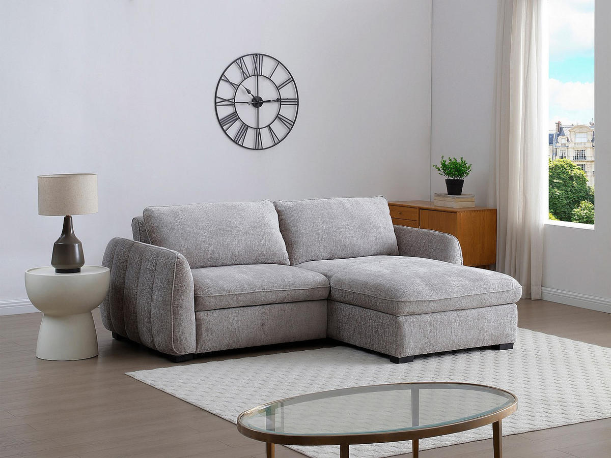 ECKSOFA zum Ausklappen und wendbar aus grauem meliertem Stoff - MONAVI - Grau, Textil (236/167cm) - Vente-Unique