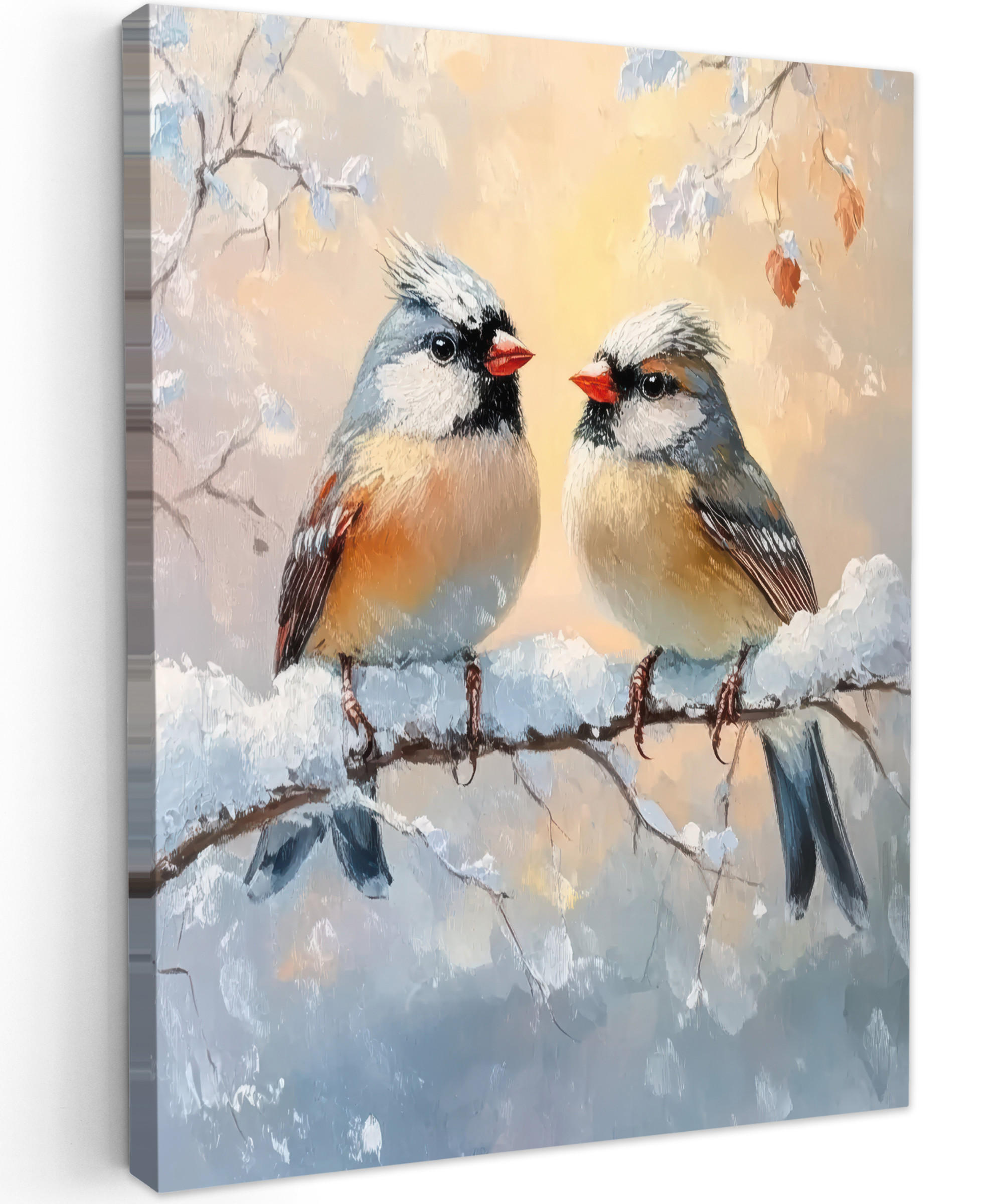 LEINWANDBILD Vögel - Zweig - Winter - Schnee 30x40 cm - Pastellblau, Textil (30/40cm) - MuchoWow