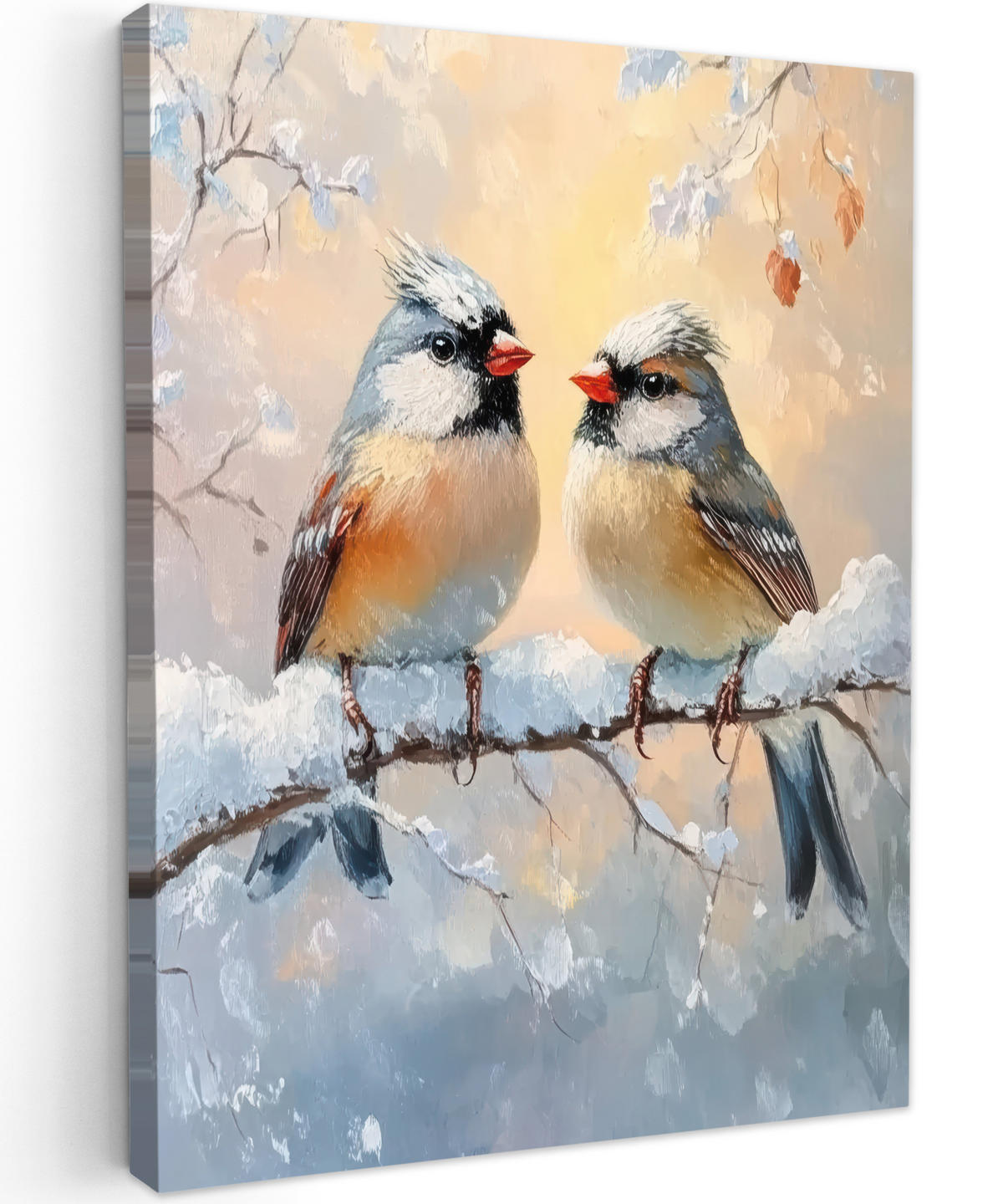 LEINWANDBILD Vögel - Zweig - Winter - Schnee 30x40 cm - Pastellblau, Textil (30/40cm) - MuchoWow