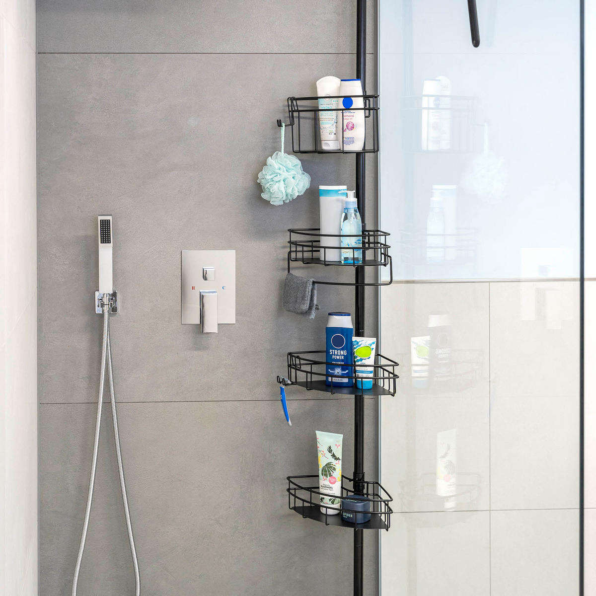 TELESKOP-ECKREGAL, schwarz - Schwarz, Metall (22.5/290/22.5cm) - bremermann