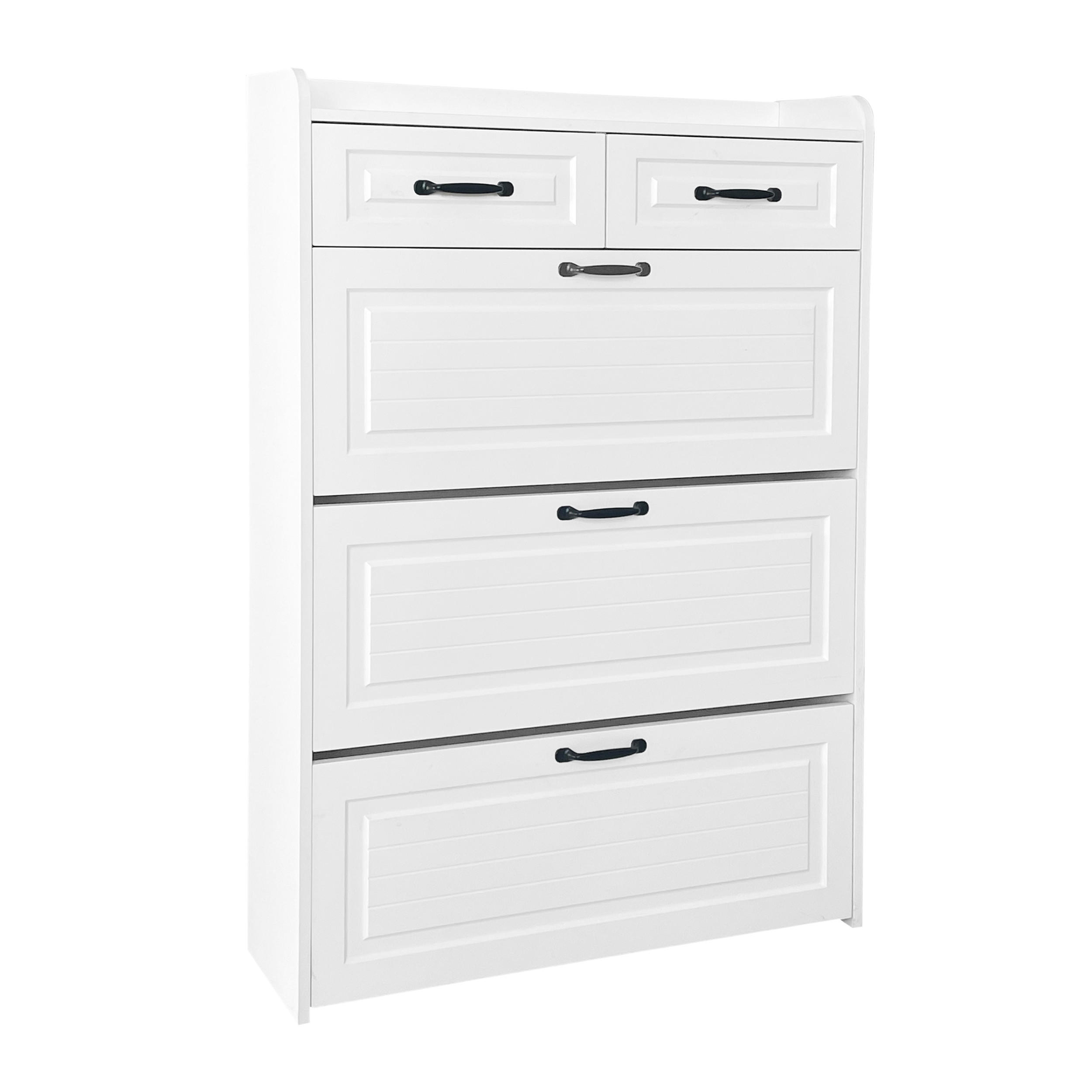 SCHUHKIPPER DE-37906 mit 3 Klappen und 2 Schubladen Weiß - Weiß, Holzwerkstoff (80/131/23.5cm) - ComfortXL