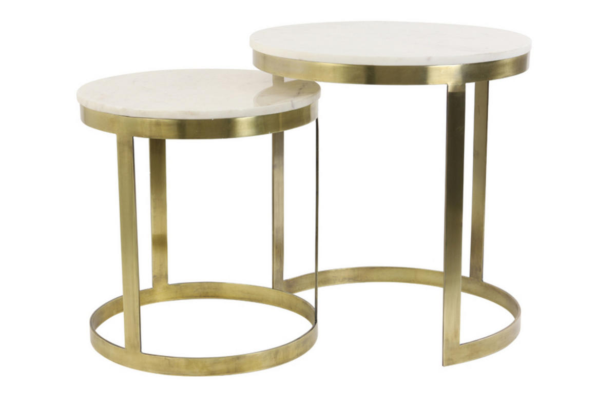 BEISTELLTISCH Perlato Weiß Ø49/52 cm 2er-Set - Weiß, Metall (49/49/52cm) - Light & Living