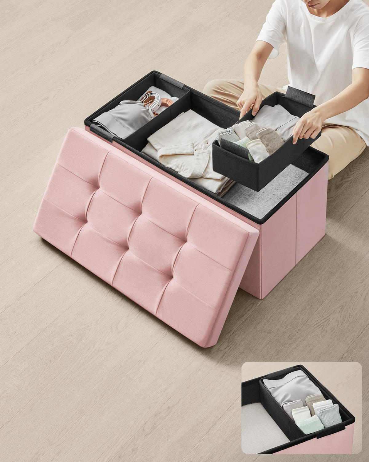 TRUHENBANK Pastellrosa 76x38 cm mit Stauraum - Hellrosa, Holzwerkstoff (76/38/38cm)
