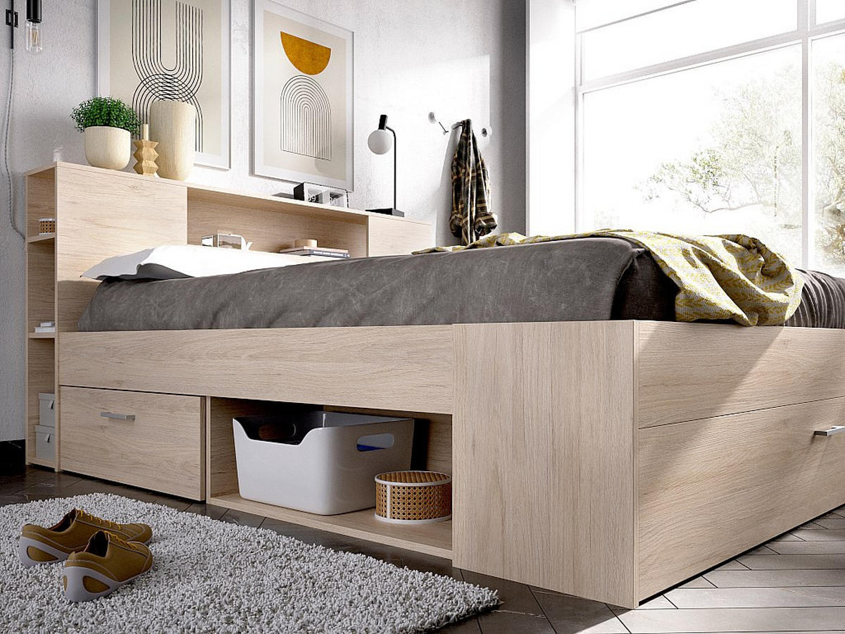 BETTRAHMEN - 2 Personen - holz - naturfarben hell Leandre - Naturfarben, Holz (140/190cm) - Vente-Unique