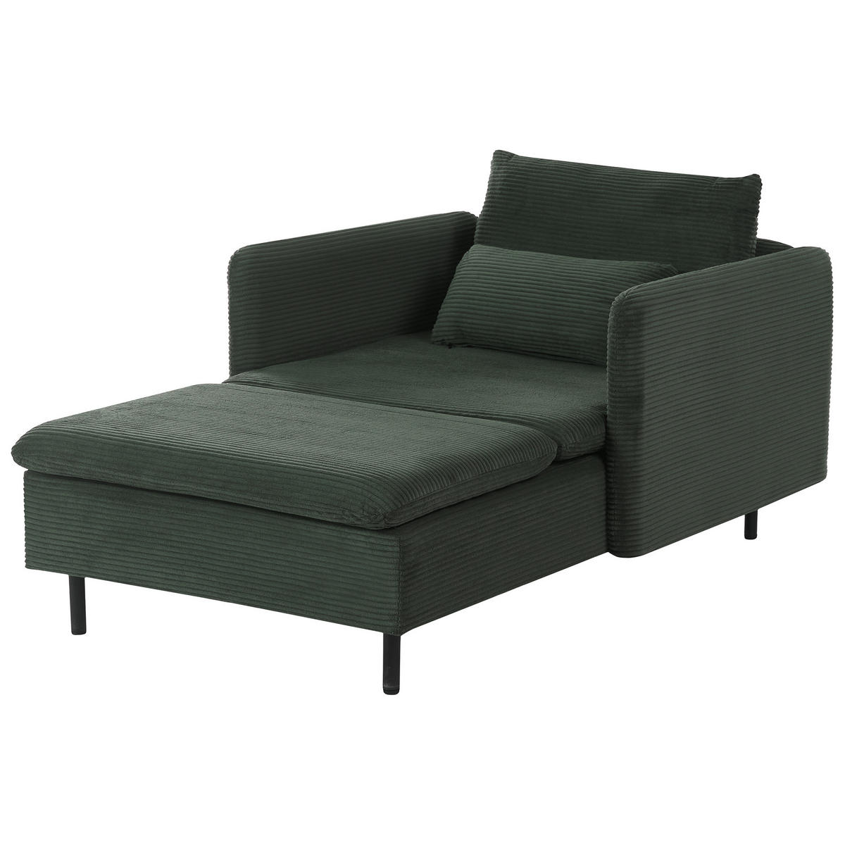 ČALOUNĚNÉ LEHÁTKO CHAISE LONGUE Manšestr Tmavě zelené Egeris - tmavě zelená/zelená barva, textil (87/80/149cm) - Beliani