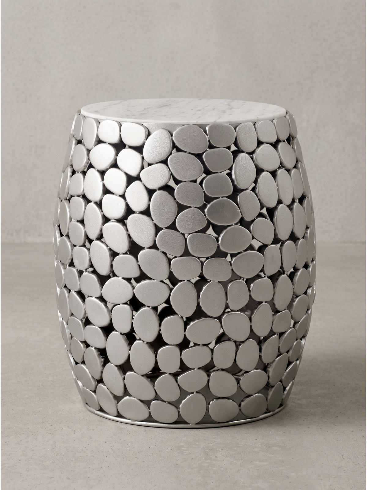 BEISTELLTISCH DIEMEL, Marmor, handgefertigt, Silber-Weiß, Ø 40 x 46 cm - Silberfarben, Stein/Metall (40/40/46cm) - KADIMA DESIGN