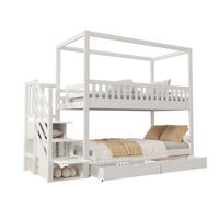 ETAGENBETT 90/200 cm aus Massivholz mit Hausform und Sicherheitsleiter - Weiß, Holz (90/200cm) - OKWISH
