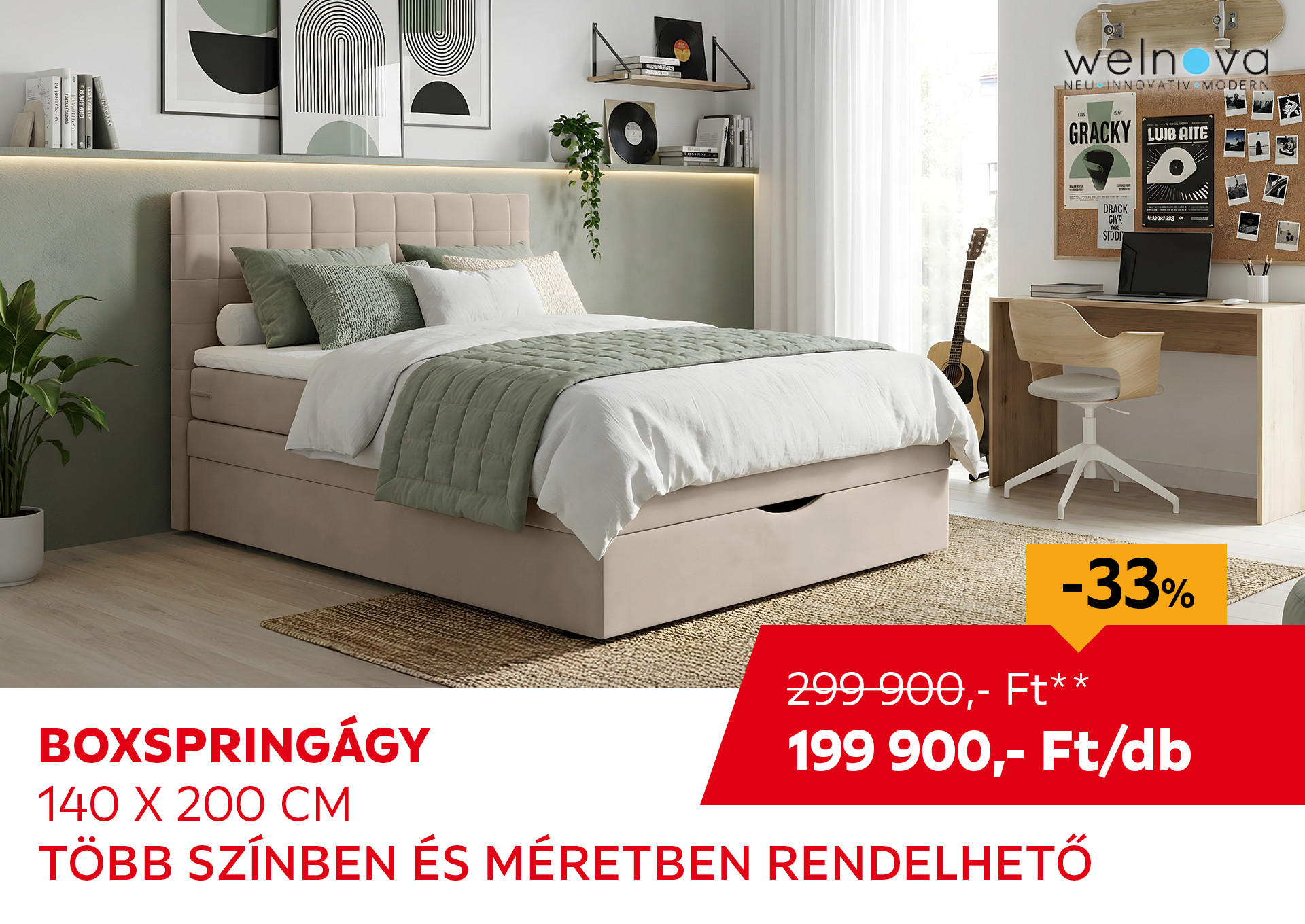 BOXSPRINGÁGY 140x200 cm Kiemelt termék 299900 Ft.- helyett 199900 Ft.-