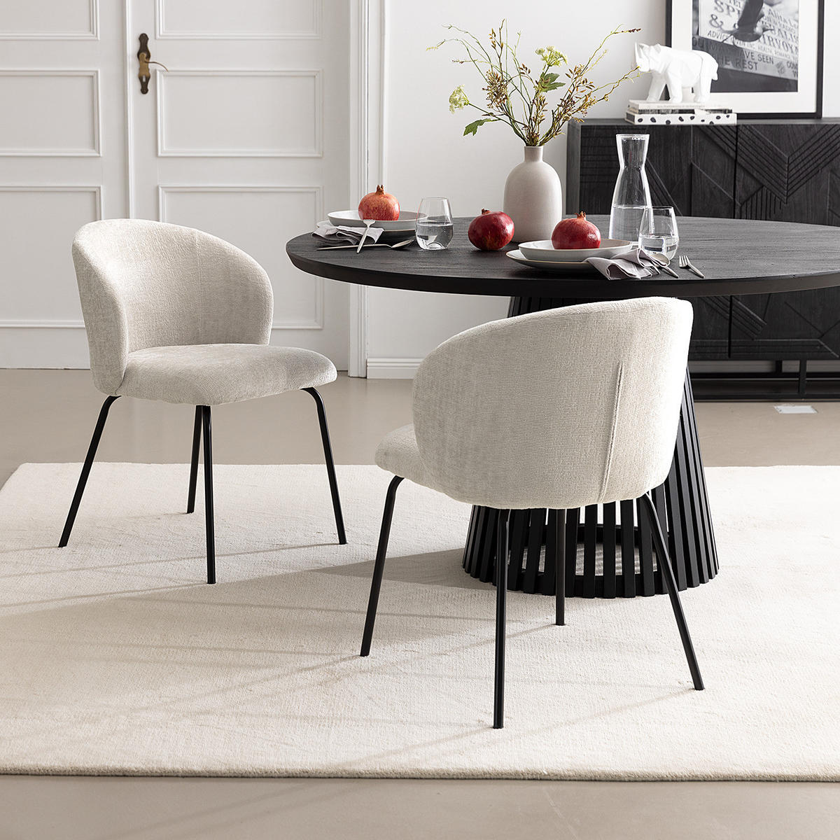 POLSTERSTUHL - Chenille / Edelstahl, 2er-Set - Beige/Schwarz, Textil (54/78/50cm) - home24