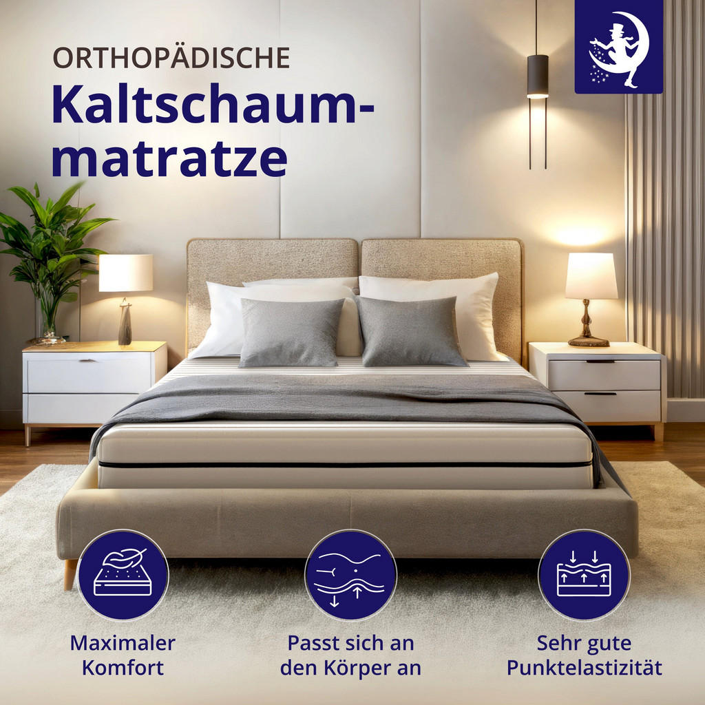 Thumbnail - Mister Sandman Kaltschaummatratze, Weiß, Textil, 2-Sitzer, H2 + H3, Füllung: Kaltschaum, Rechteckig, 160x200 cm, Oeko-Te...