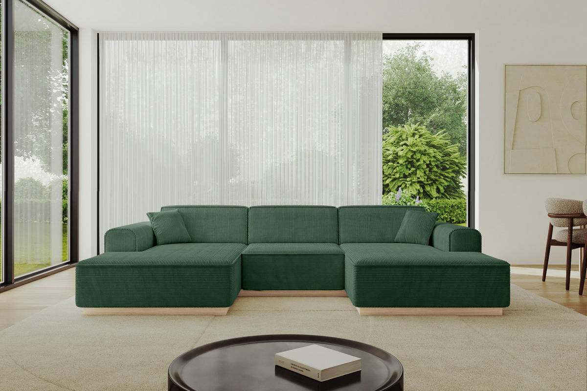 WOHNLANDSCHAFT IREA-U1 - 297x165x81 cm Grün - Grün, Holzwerkstoff/Textil (297/81/165cm) - ALTDECOR