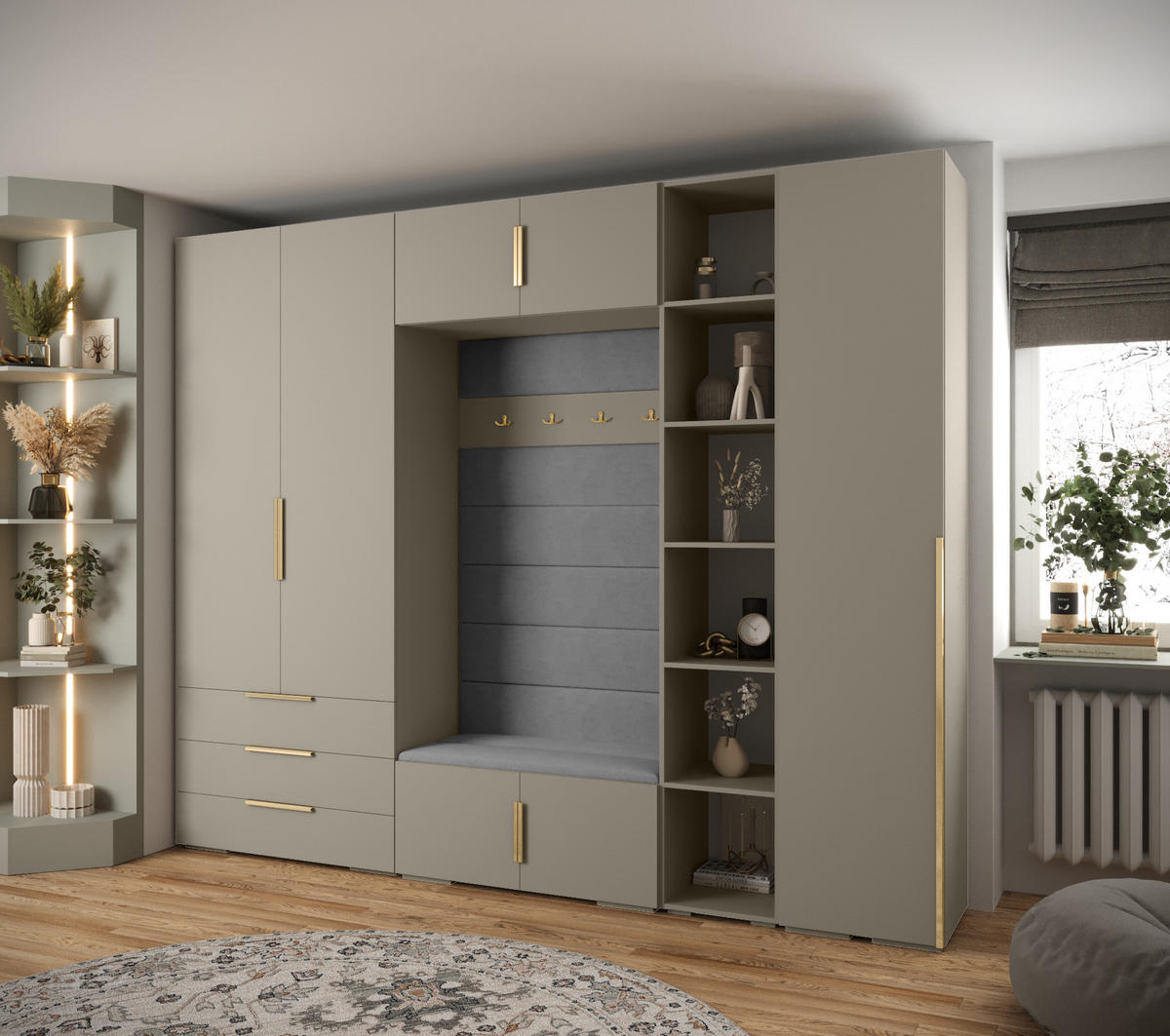 GARDEROBEN-SET 236,7/290/47 - Kaschmir/Goldfarben, Holz/Kunststoff (290/236.7/47cm) - Abiks Möbel