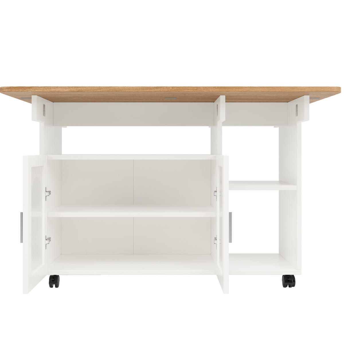 KÜCHENINSEL 120/79,5/30 cm aus MDF und Glas mit klappbarer Tischplatte - Weiß, Holzwerkstoff (30/79.5/120cm) - OKMYHOME