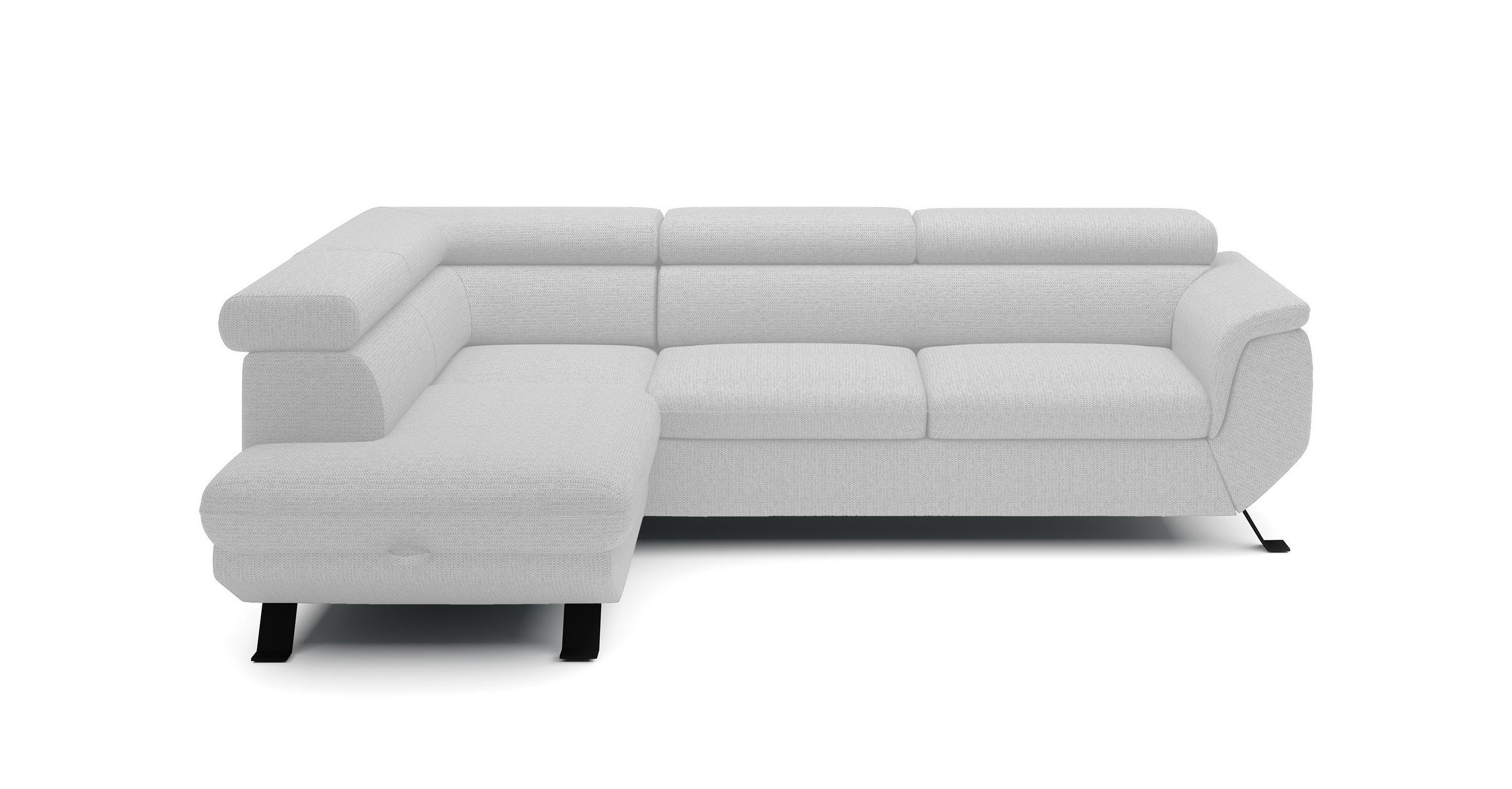 ECKSOFA RAVEN L mit Schlaffunktion und Bettkasten, Freistehend, Polstersofa mit Verstellbaren Kopfstützen, 257x198x96 cm, Linke, Weiß - Weiß, Holz/Textil (198/256cm) - DomoHome