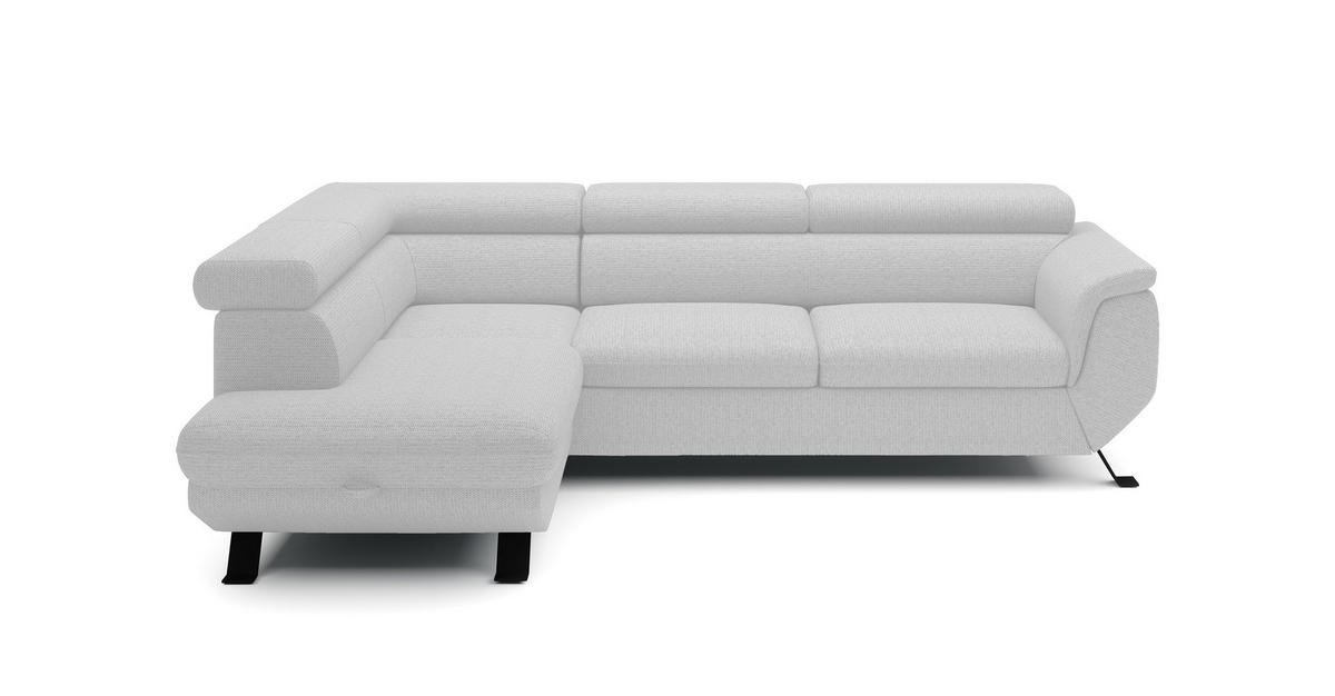 ECKSOFA RAVEN L mit Schlaffunktion und Bettkasten, Freistehend, Polstersofa mit Verstellbaren Kopfstützen, 257x198x96 cm, Linke, Weiß - Weiß, Holz/Textil (198/256cm) - DomoHome