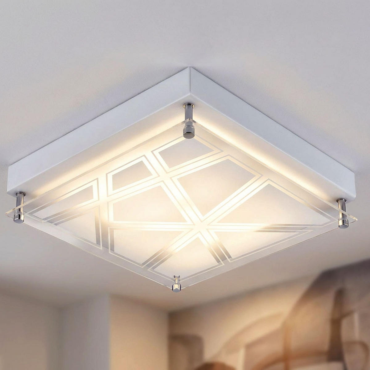 LED DECKENLEUCHTE Metall Musterschirm Silber - Silberfarben, Metall (25/25/7.5cm) - Esto