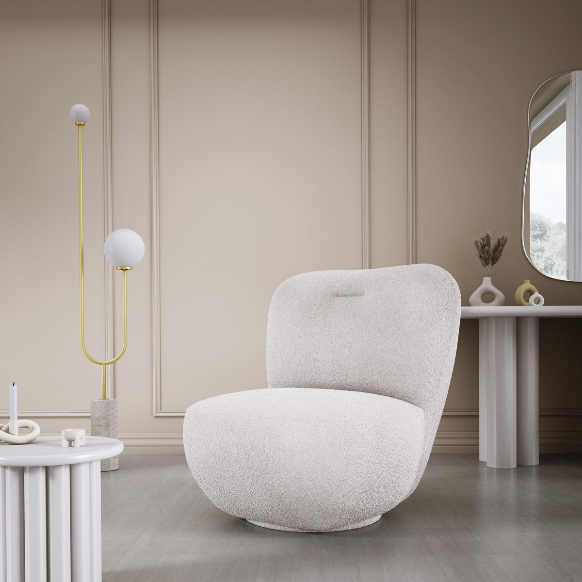 DREHSESSEL LUIS, Freistehend, Sitz drehbar 360°, 39x82x56 cm, BEIGE - Beige, Holz/Textil (82/72/66cm) - DomoHome