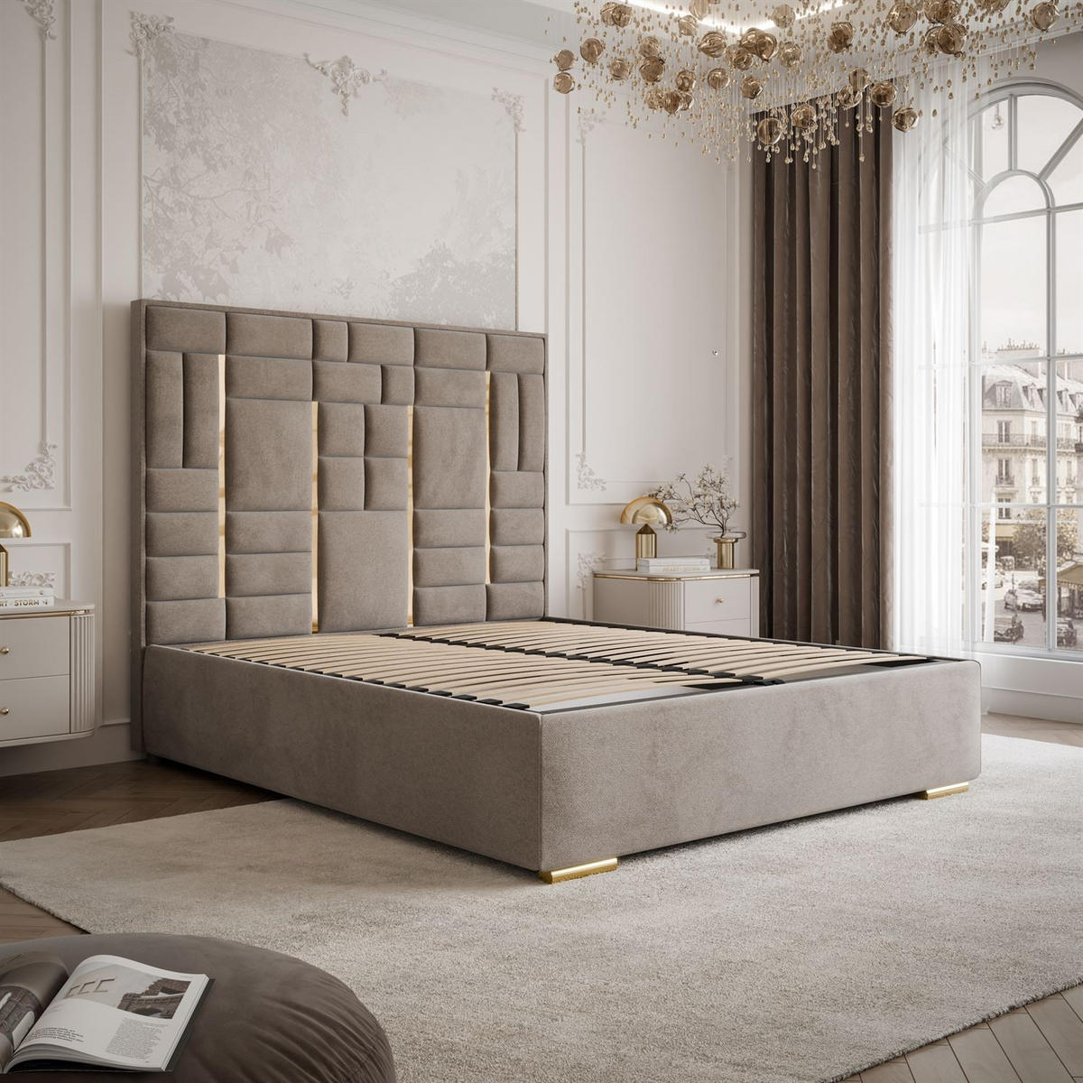 POLSTERBETT BRIGITTE GOLD mit Bettkasten 140x200 cm Element 06 - Beige, Textil (140/200cm) - Lookway
