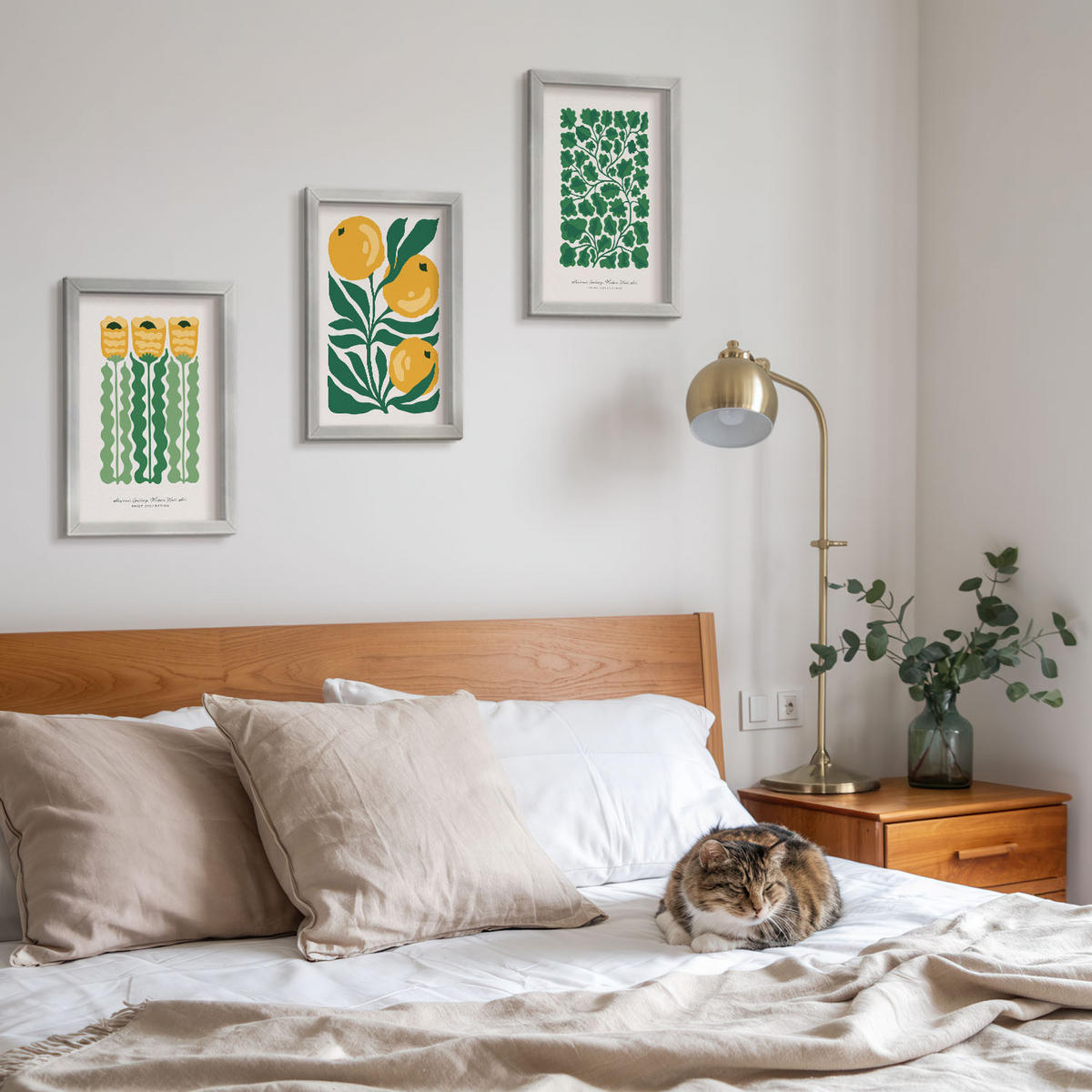 WANDBILDER 3er Set - 20x30 cm Silberner Rahmen - Pflanzenmuster Blüten Blätter - Silberfarben, Kunststoff (20/30cm) - ArtPrintCave