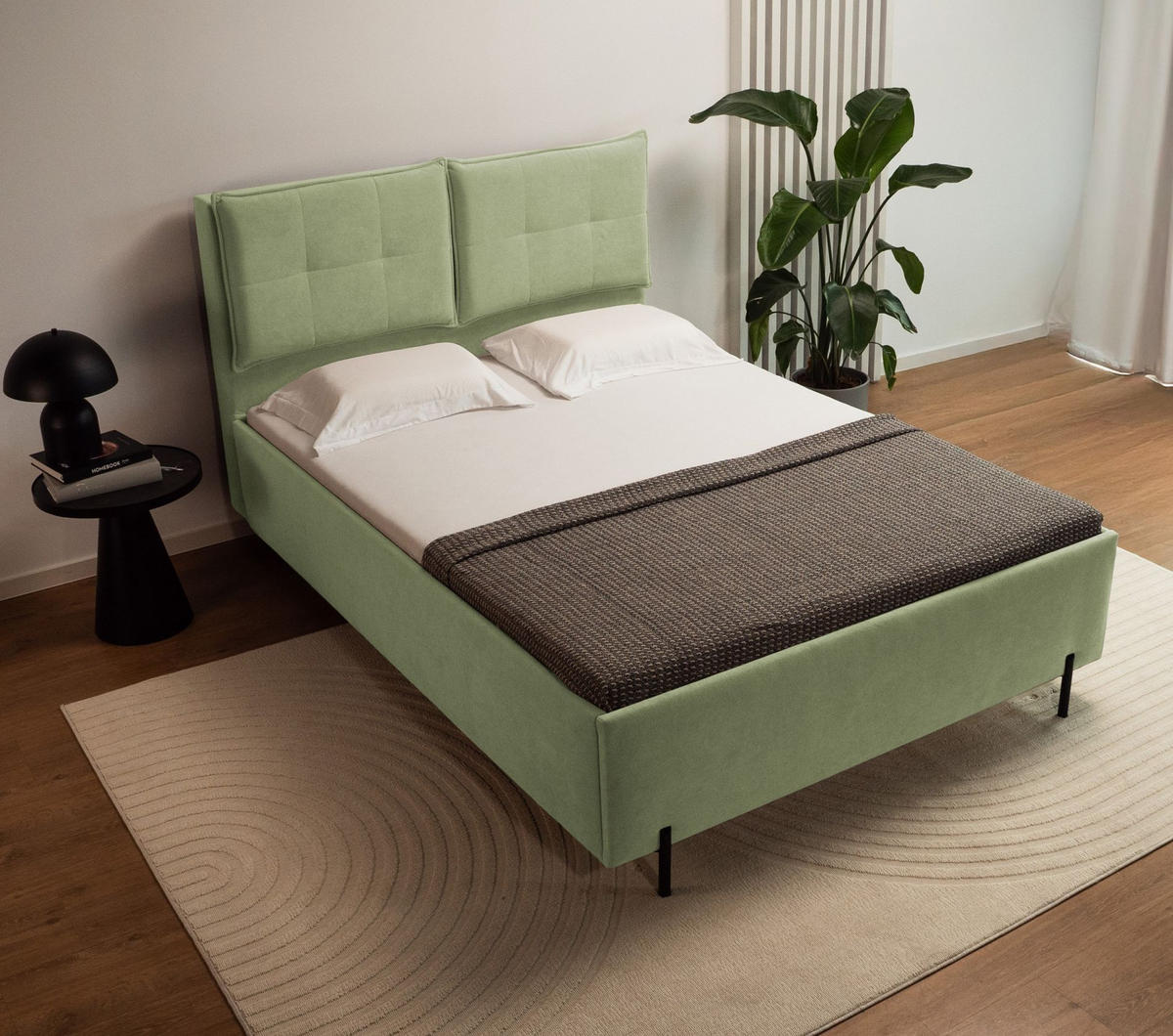 POLSTERBETT Belleo Olivgrün 160x200 cm - Schwarz/Olivgrün, Textil/Metall (160/200cm) - Selsey